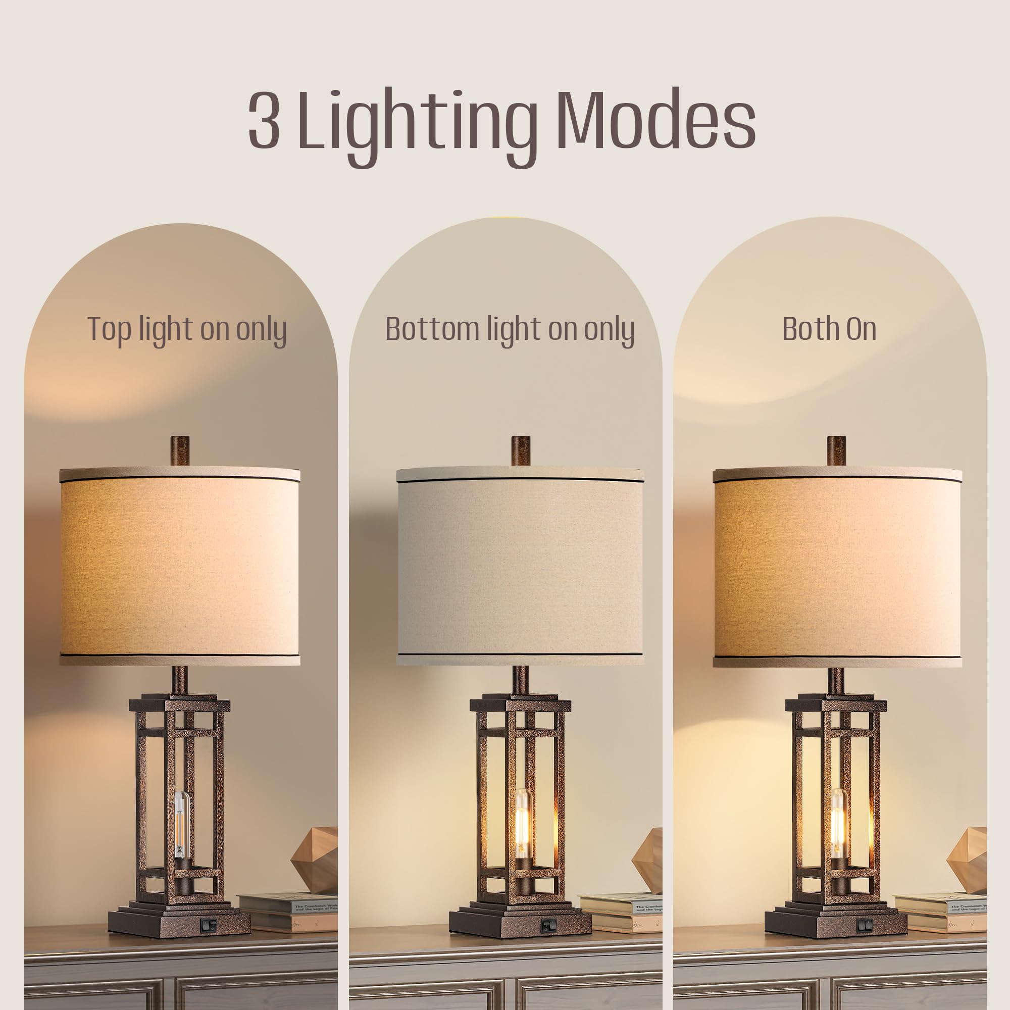 ROTTOGOON 27.5" Rustic Farmhouse Table Lamp with USB Ports, Bronze, Model ROLP380BB1