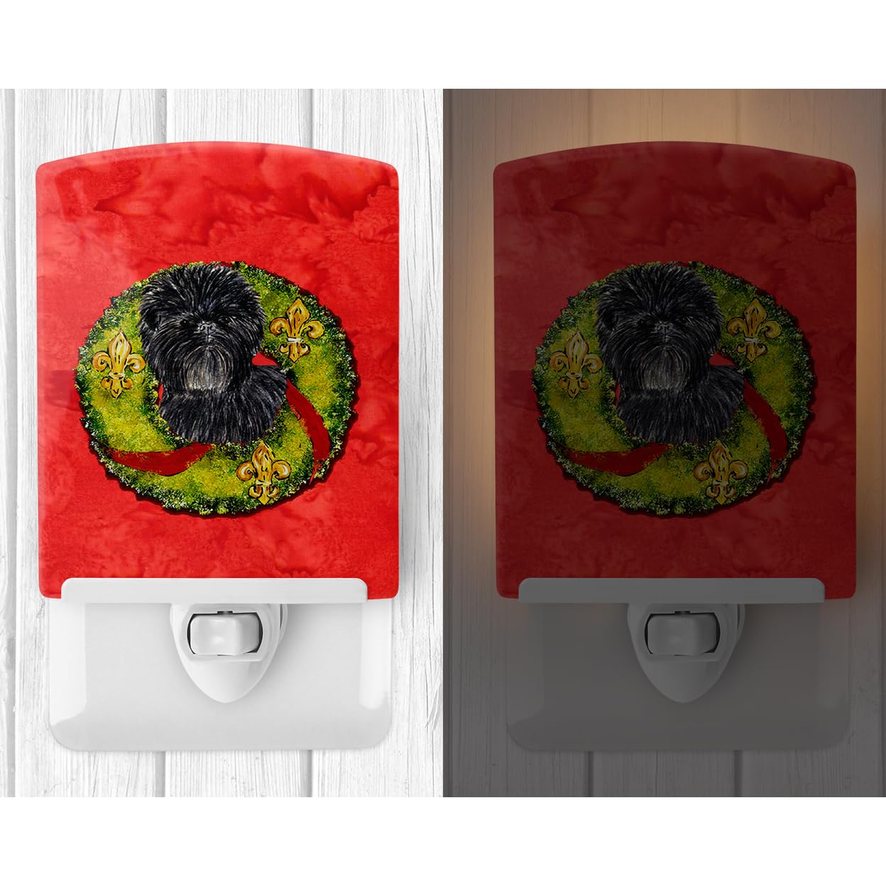Carolines Treasures Ceramic Night Light - Affenpinscher Christmas Wreath, 6x4x3 inches, UL-Certified, Multicolor