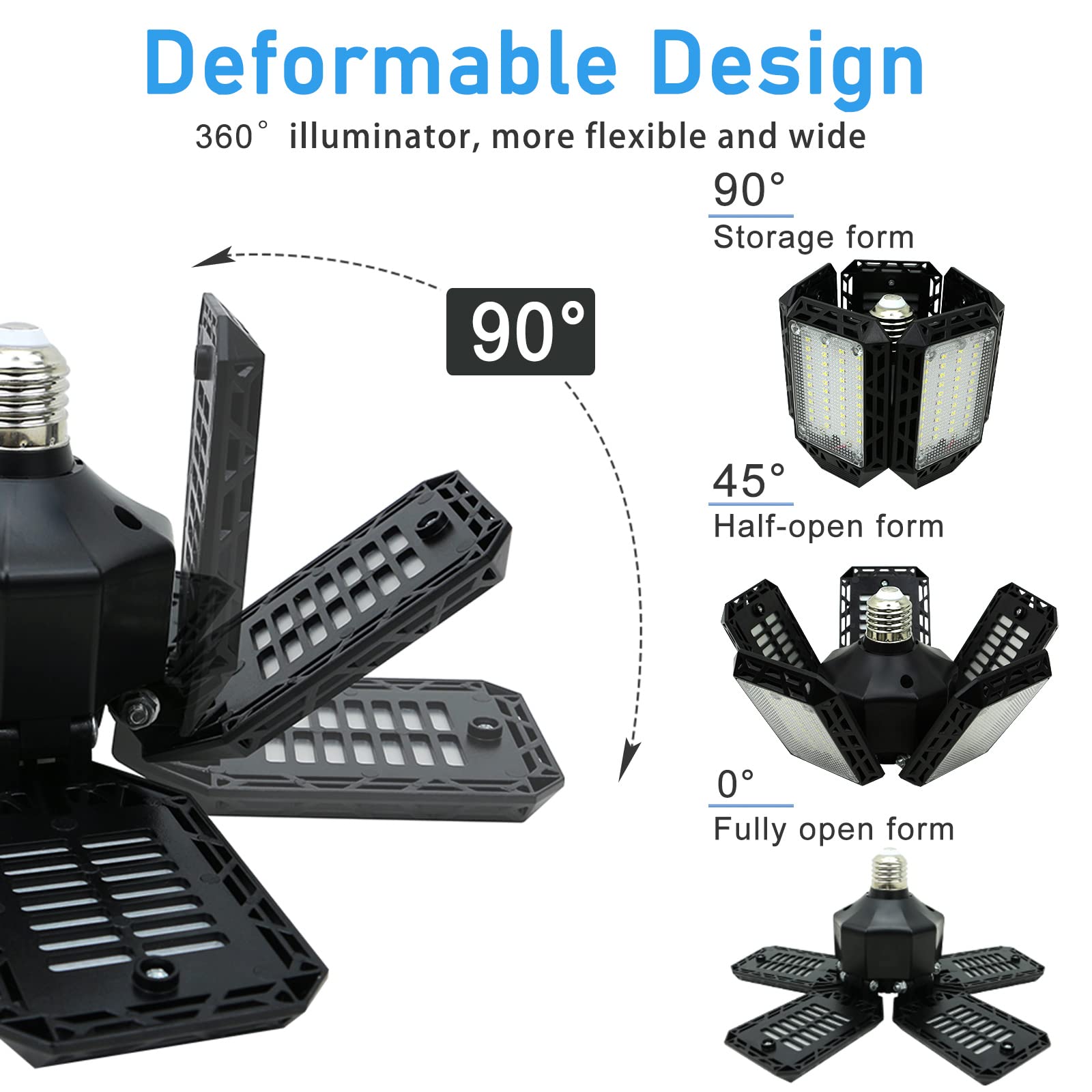 2Pack Led Garage Lights, 160W 16000Lm Led Garage Ceiling Light 6500K Led Shop Light With 5+1 Deformable Panels, Screw In E26/E27