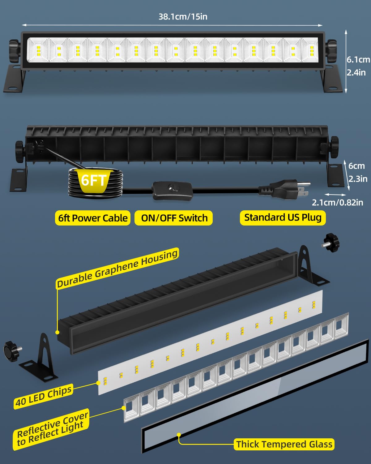 Yieelog Led Shop Light 5400Lm 45W Super Brighter  Plug In Garage Light With 6Ft Cord And On/Off Switch  6000K Ip66 Waterproof Outdoor Work Shop Bay Lighting For Garage Workshop Warehouse Factory Yard