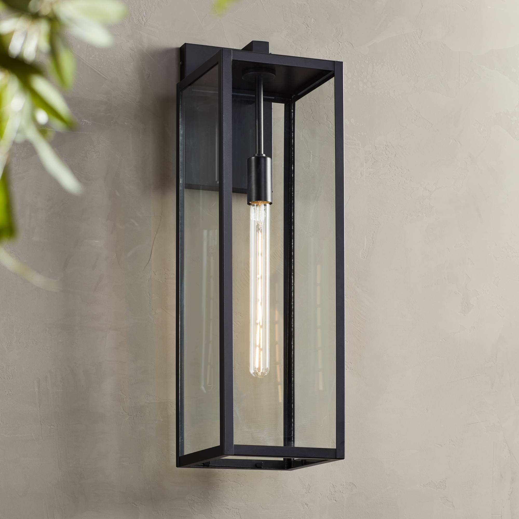 John Timberland Titan Outdoor Wall Light Fixture, Black Metal, 27in Clear Glass Panels, Model 10-2206-500