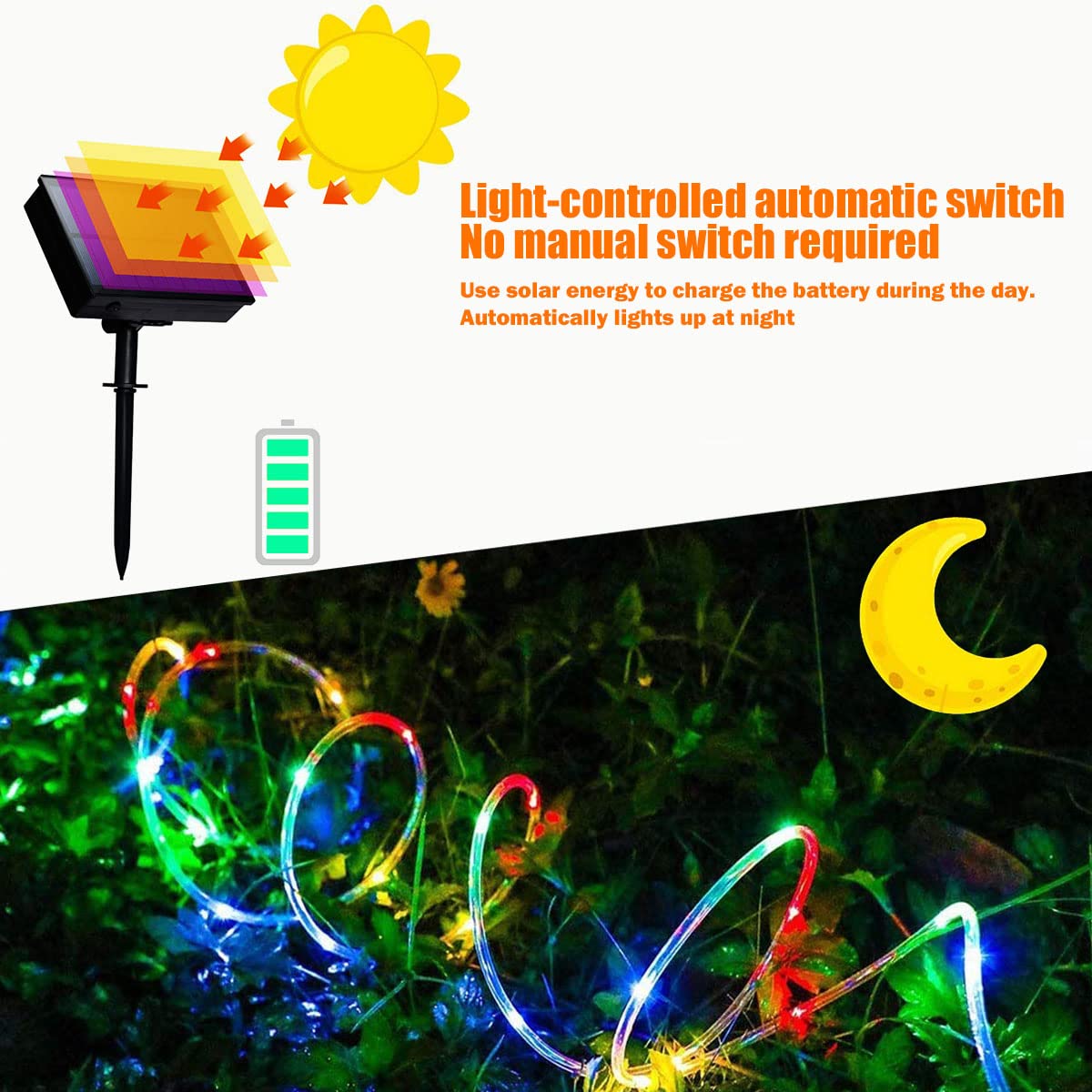 Lairtpow 39Ft Solar Rope Lights, Ip65 Waterproof Led Fairy String Lights For Outdoor Party Decor