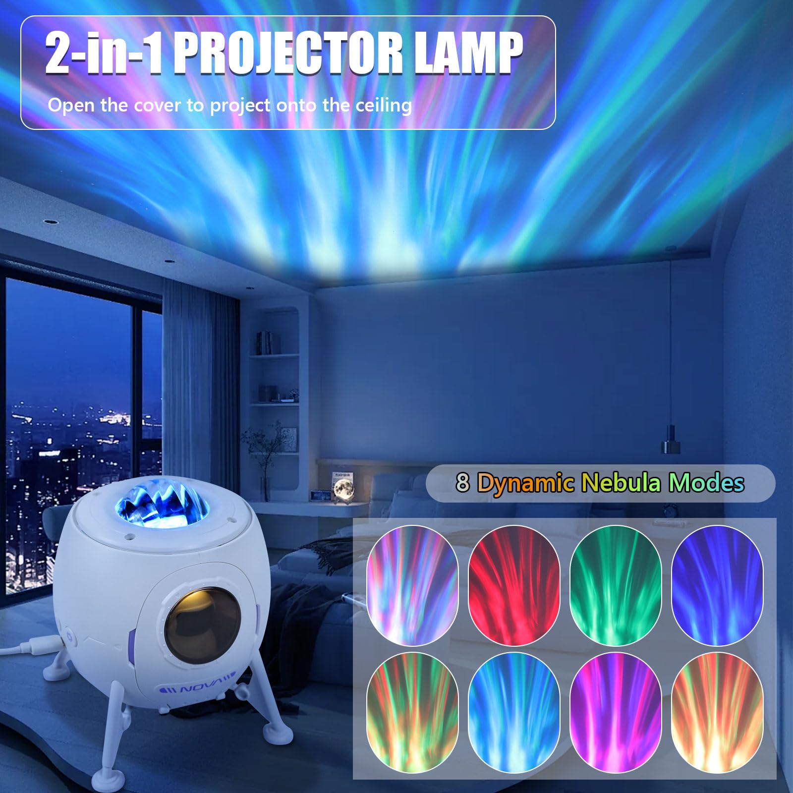 2win2buy Lander Astronaut Projector Night Light with Speaker, White, Model TYD-ZLQ-003, Ideal for Kids and Adults' Bedroom Decor