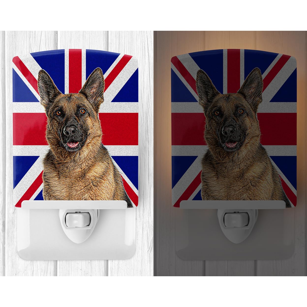 Carolines Treasures Ceramic Night Light, German Shepherd with Union Jack, 6x4x3in, Multicolor, Model KJ1166CNL