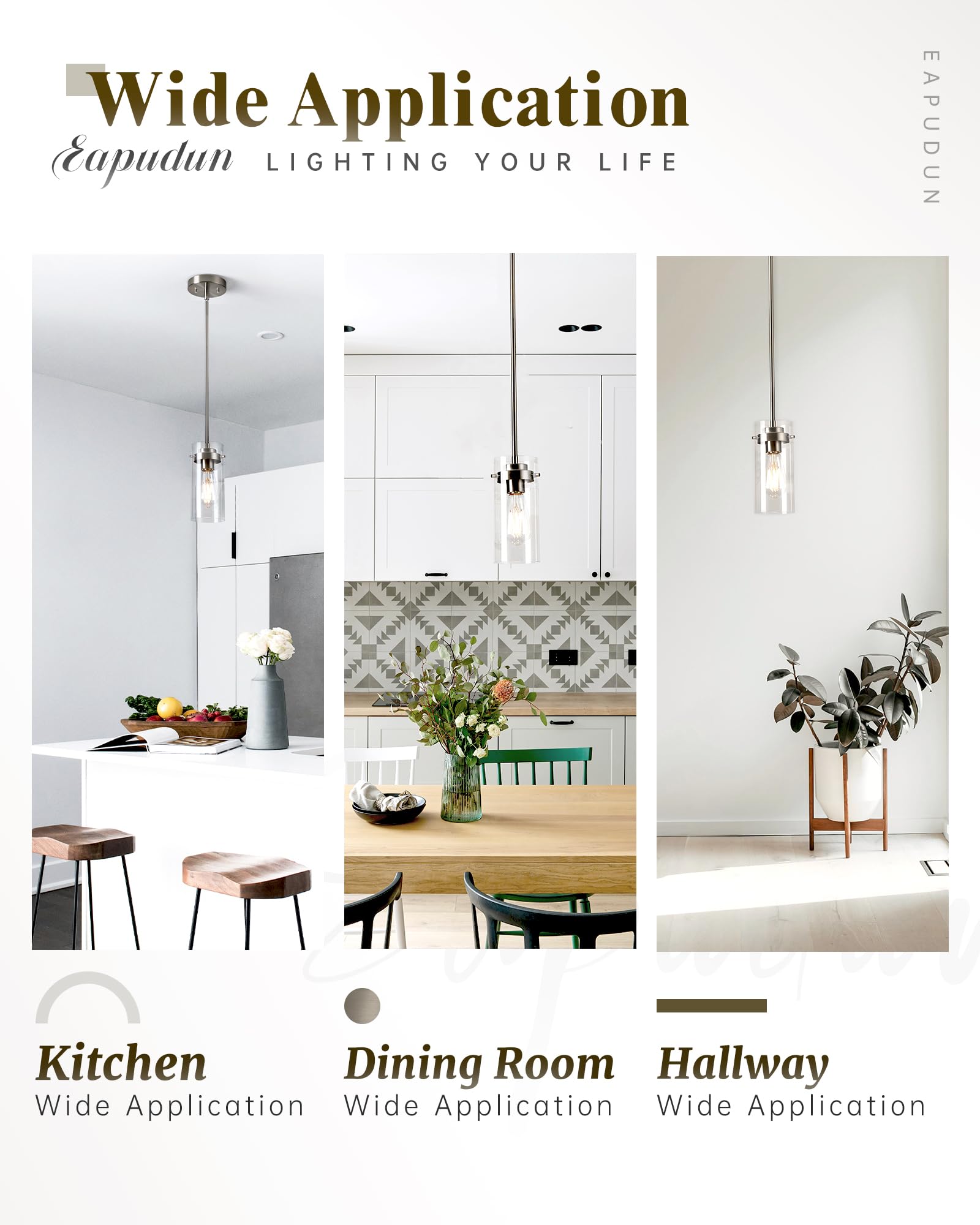 Eapudun Brushed Nickel Pendant Light - 2 Pack Farmhouse Kitchen Ceiling Fixtures