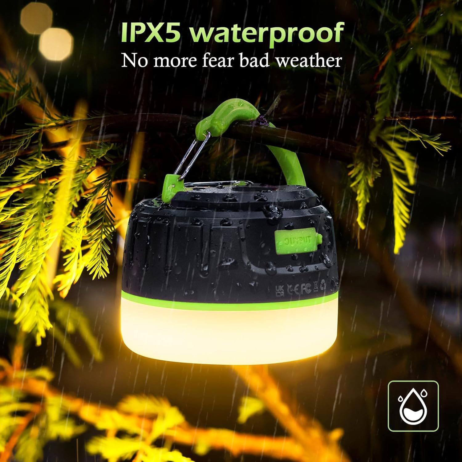 Sinvitron LED Camping Lantern - 1000LM, 150H Runtime, 5200mAh, Water-Resistant, 2-Pack, Black/Green, Model C5-P