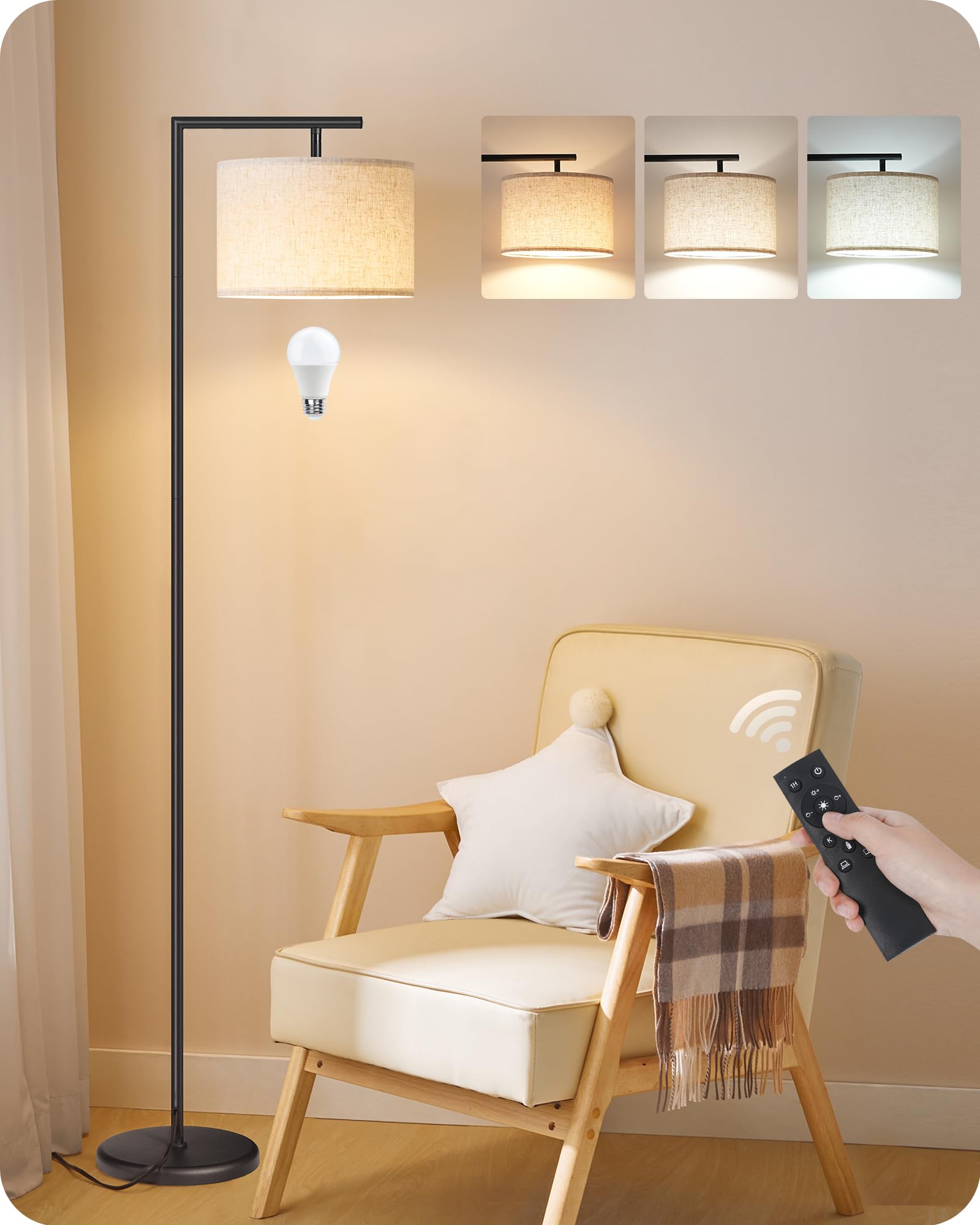 Goebleson Modern Dimmable Floor Lamp For Living Room With Adjustable Color Temperature Led Bulb, Arc Standing Lamp With Remote C