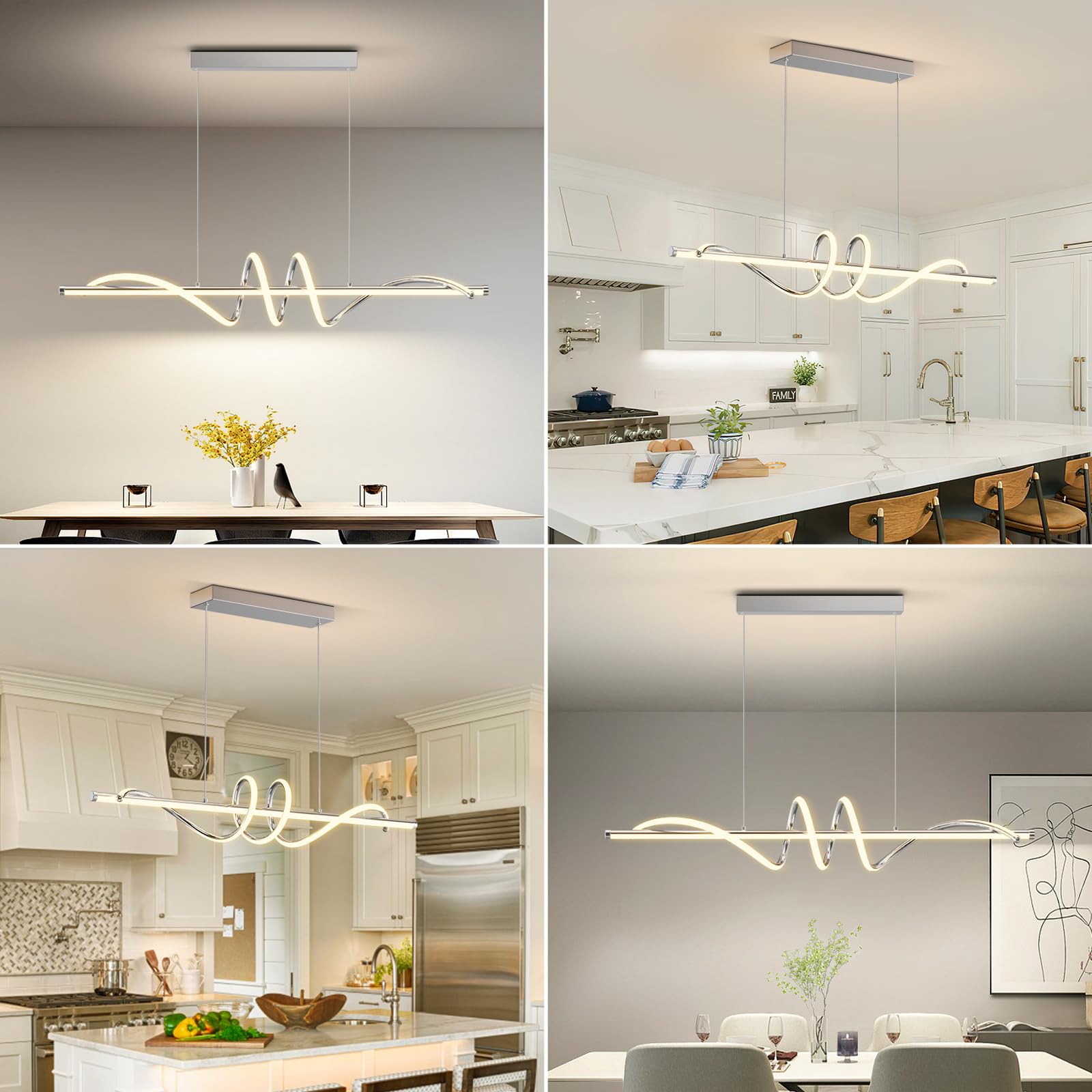 LannlKer Modern Pendant Light 47in Dimmable Chrome Silver Metal LX-1L