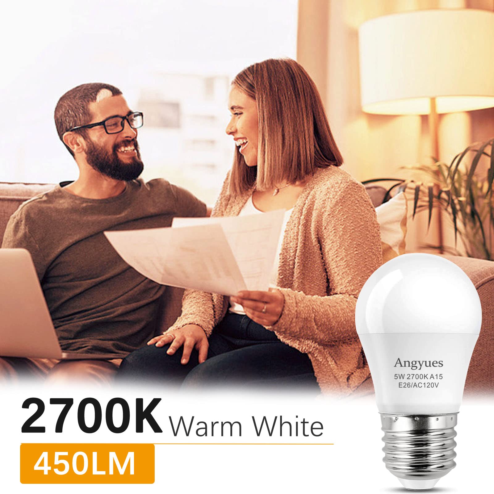 Angyues Led Bulb 120V 40W Equivalent Light Bulb, A15 Led Bulb Warm White 2700K Energy Saving Bulb, E26 Medium Screw Base Suitabl