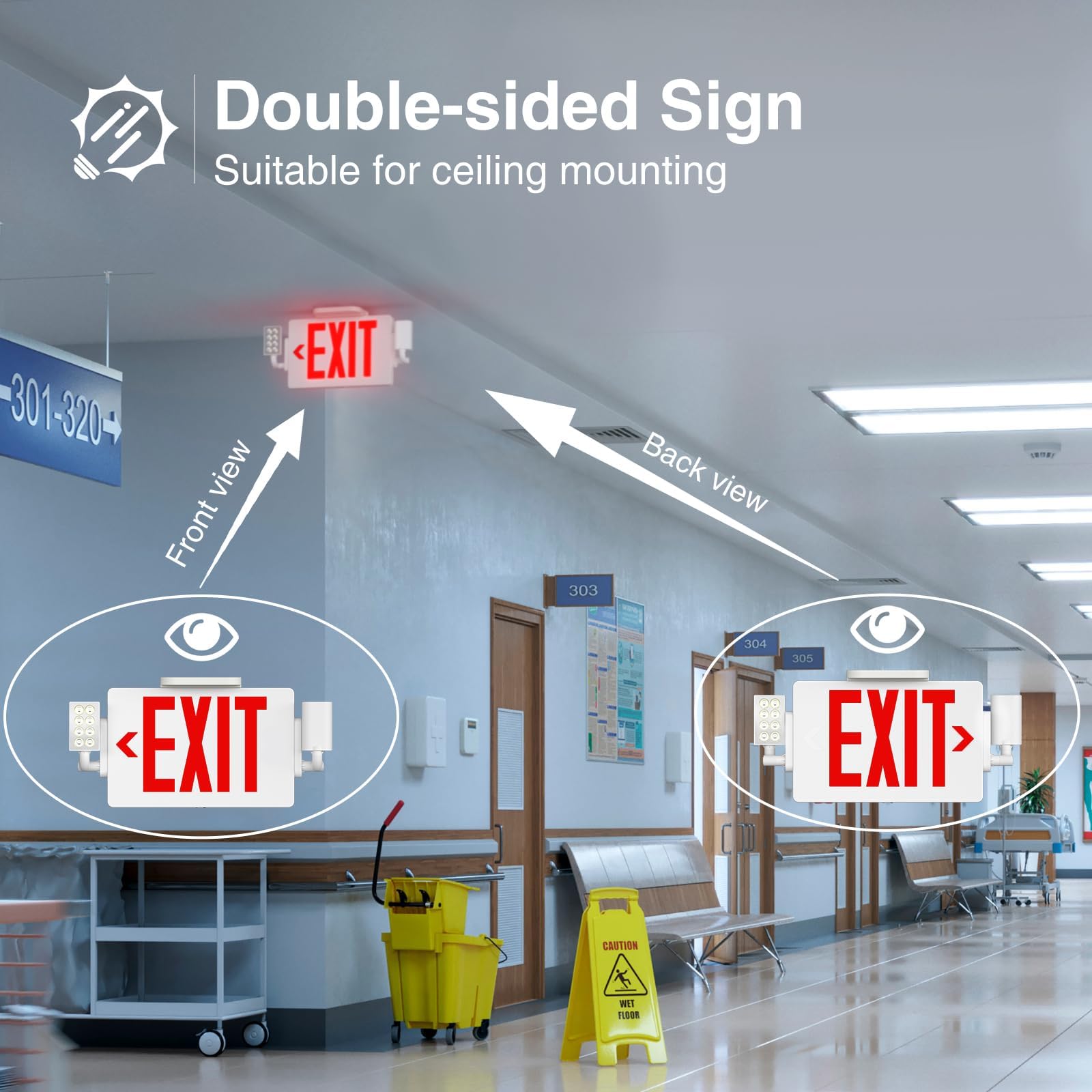 Freelicht 12 Pack Double-Sided Exit Sign With Emergency Lights, Led Adjustable Led Emergency Exit Lights With Battery Backup, Ha