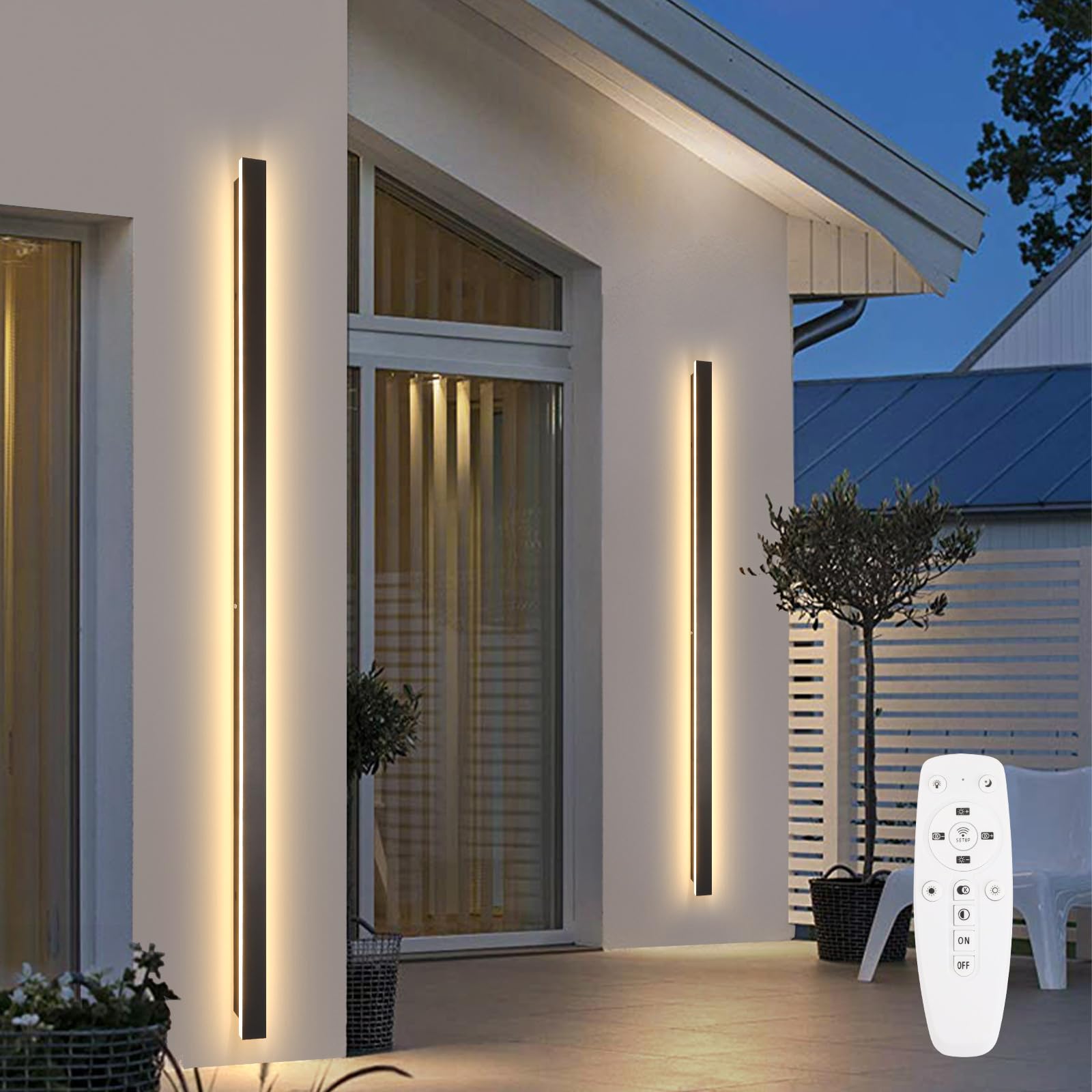 SJIGUANGZ 92.4 Inch Outdoor Wall Lights Set of 2, 3000-6000K Linear Modern Wall Sconce IP65 Waterproof,Dimmable Exterior Wall Li