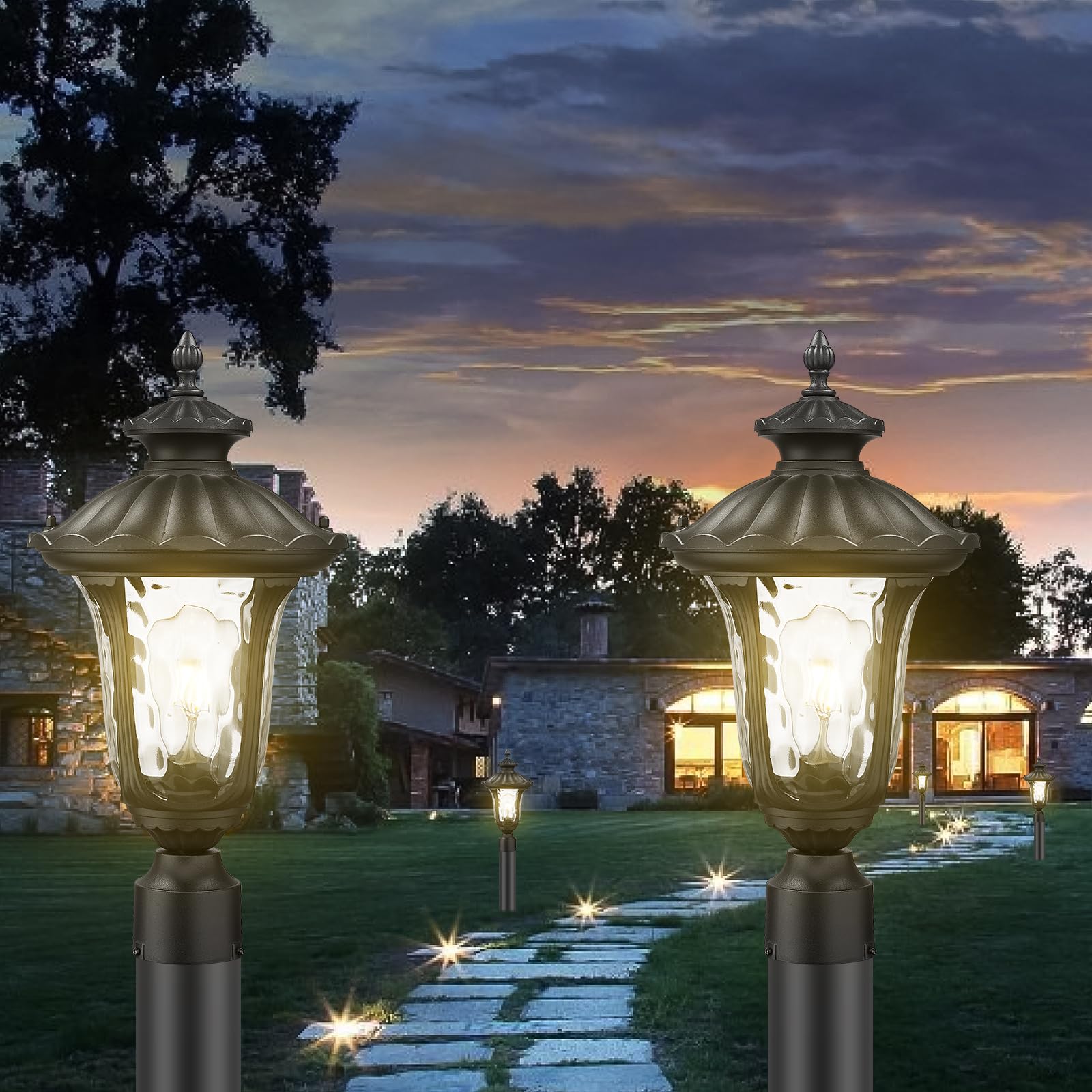 Luminzone Waterproof Outdoor Post Light Fixture, Matte Black Aluminum Lantern For Walkway & Patio