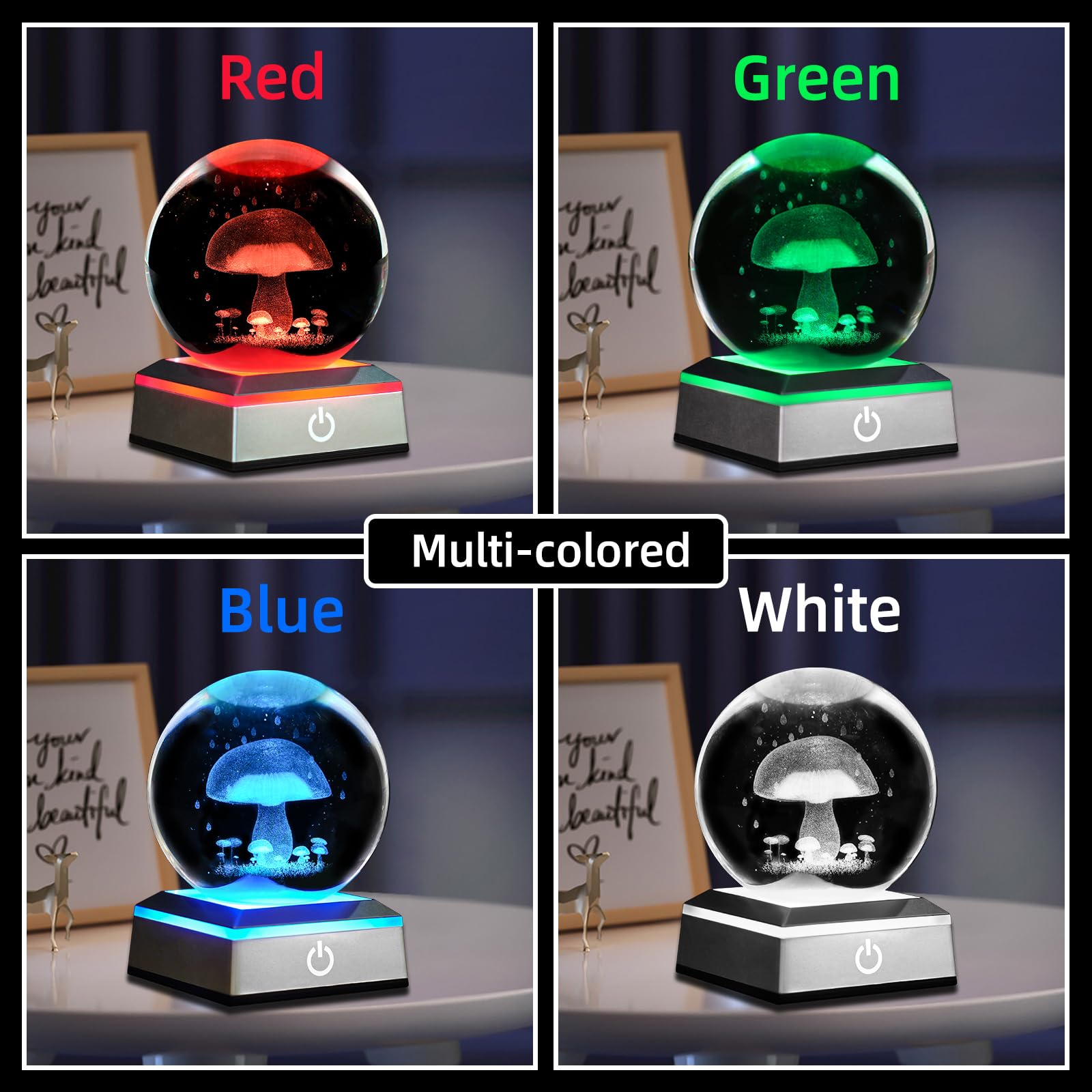 3D Mushroom Crystal Ball Night Light 3.15 Inch Glass Ball Table Lamp With Color Changing Touch Base Mushroom Decor Ideal Gifts F