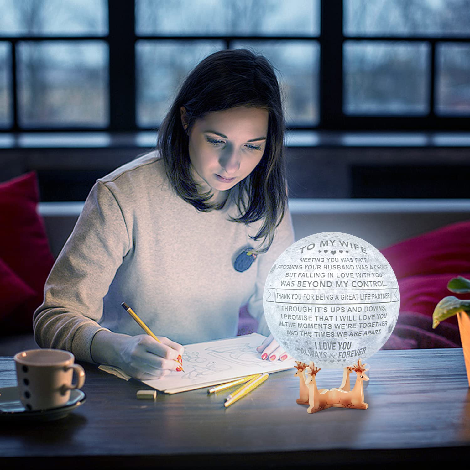 K Kenon Engraved 3D Moon Lamp For Wife,Personalized 5.9 Inch 3D Printing Moon Light Gift For Wife Valentine'S Christmas Gift (For Wife-02)