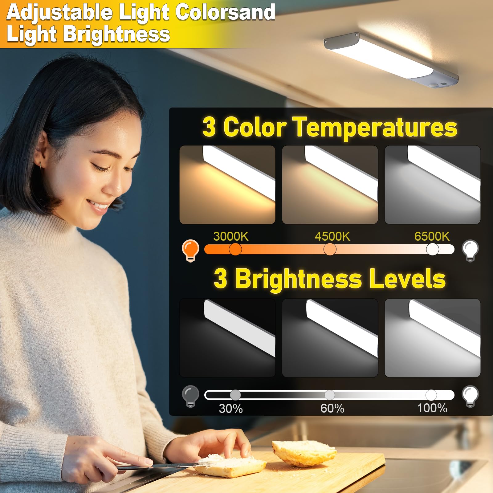 Under Cabinet Lights,40 Led Motion Sensor Cabinet Light,3 Color Temps,2 Packs Dimmable Under Cabinet Lighting, 2500Mah Rechargeable Wireless Closet Lights Night Light For Wardrobe,Stair, Kitchen