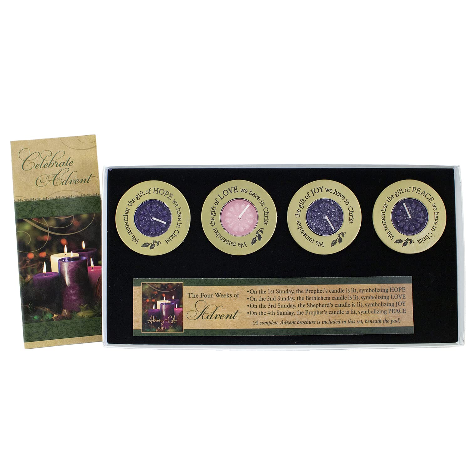 Abbey Gift Abbey & CA Gold Joy Peace Love Hope Advent Tea Light Set Gift Box, Multi