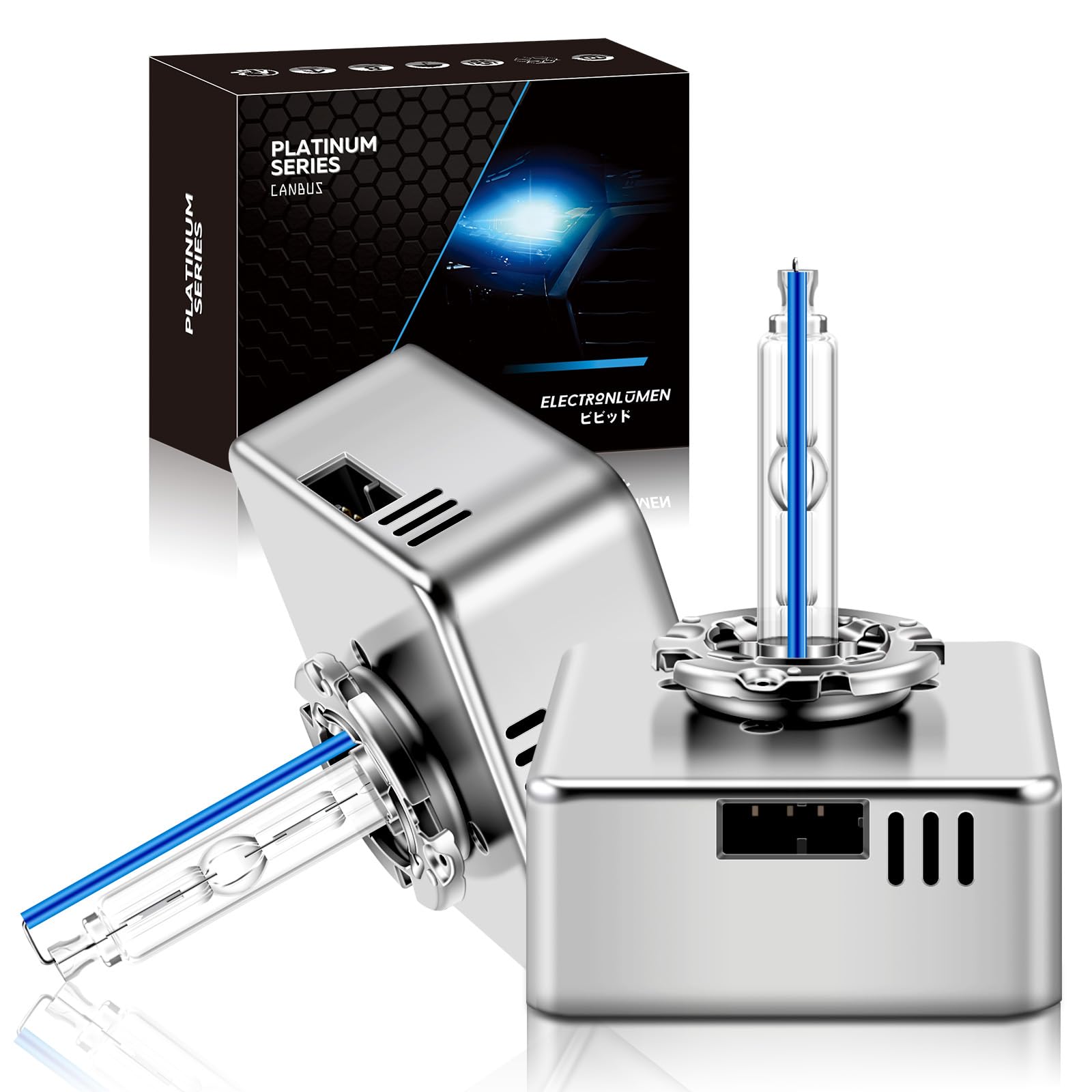 ELECTRONLUMEN D5S HID Xenon Headlight Bulbs 35W 8000K Ice Blue High Low Beam Replacement Headlamps - Metal Base, Pack of 2