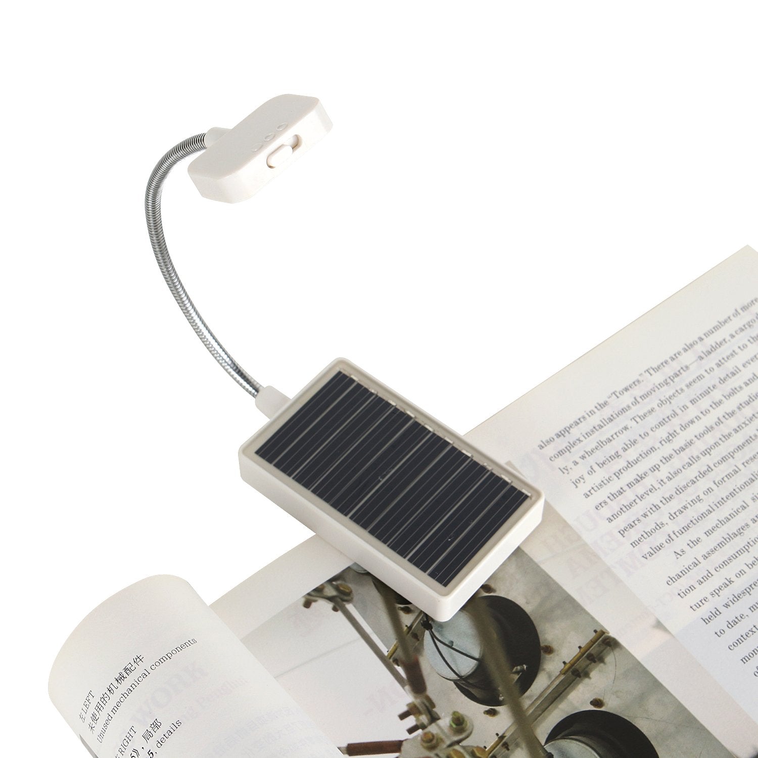 Glovion Solar Clip on Book Light LED Reading Light USB Rechargeable and Solar Powered,2 Brightness Settings Flexible Neck& Clip