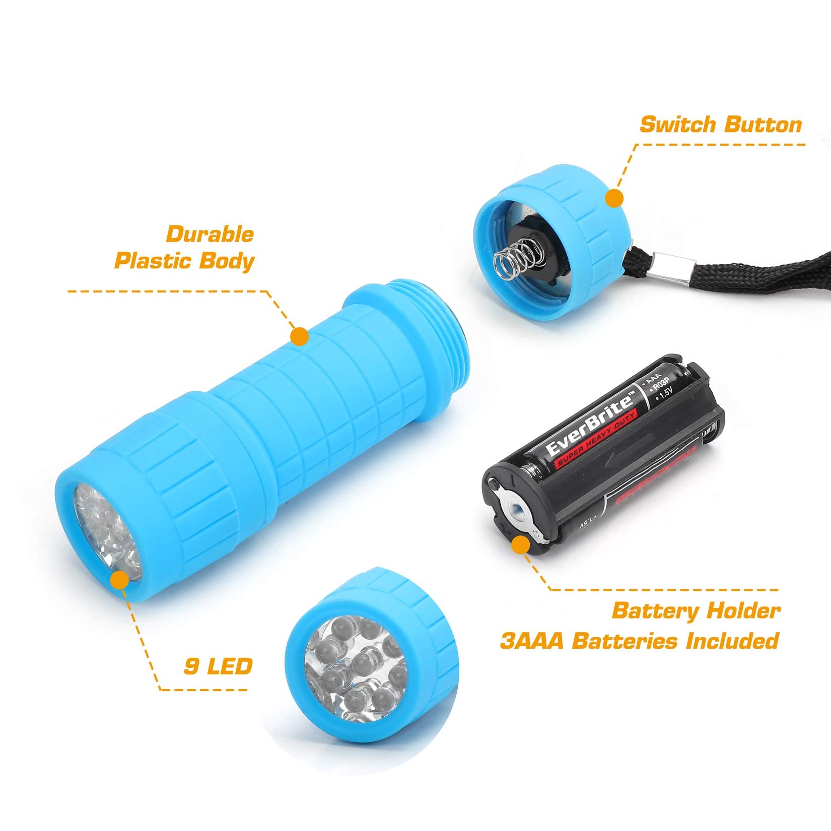 EverBrite Mini LED Flashlight Set - 16-Pack, Assorted Colors (Red, Blue, Green, Yellow), Includes 48 AAA Batteries