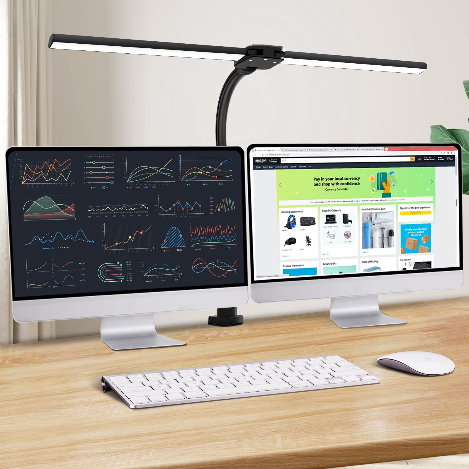 Ksunun Double Head LED Desk Lamp, 24W Brightest, 5 Color Modes, Dimmable, Big Size, Black, Model zydgjpl-0012