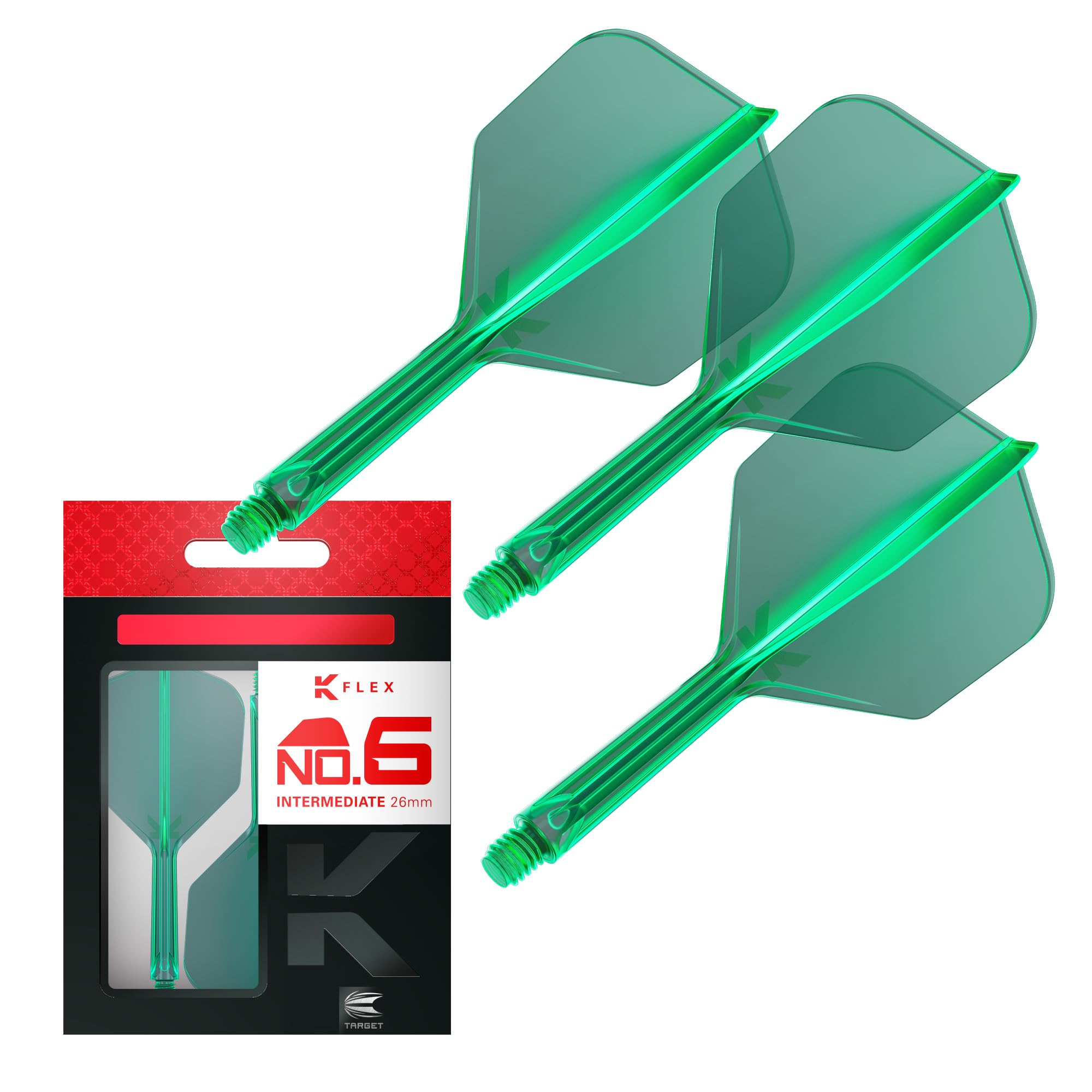Target Darts K Flex Dart Flights & Shafts, Intermediate 26mm, Green, Model taf1415, Pack of 3