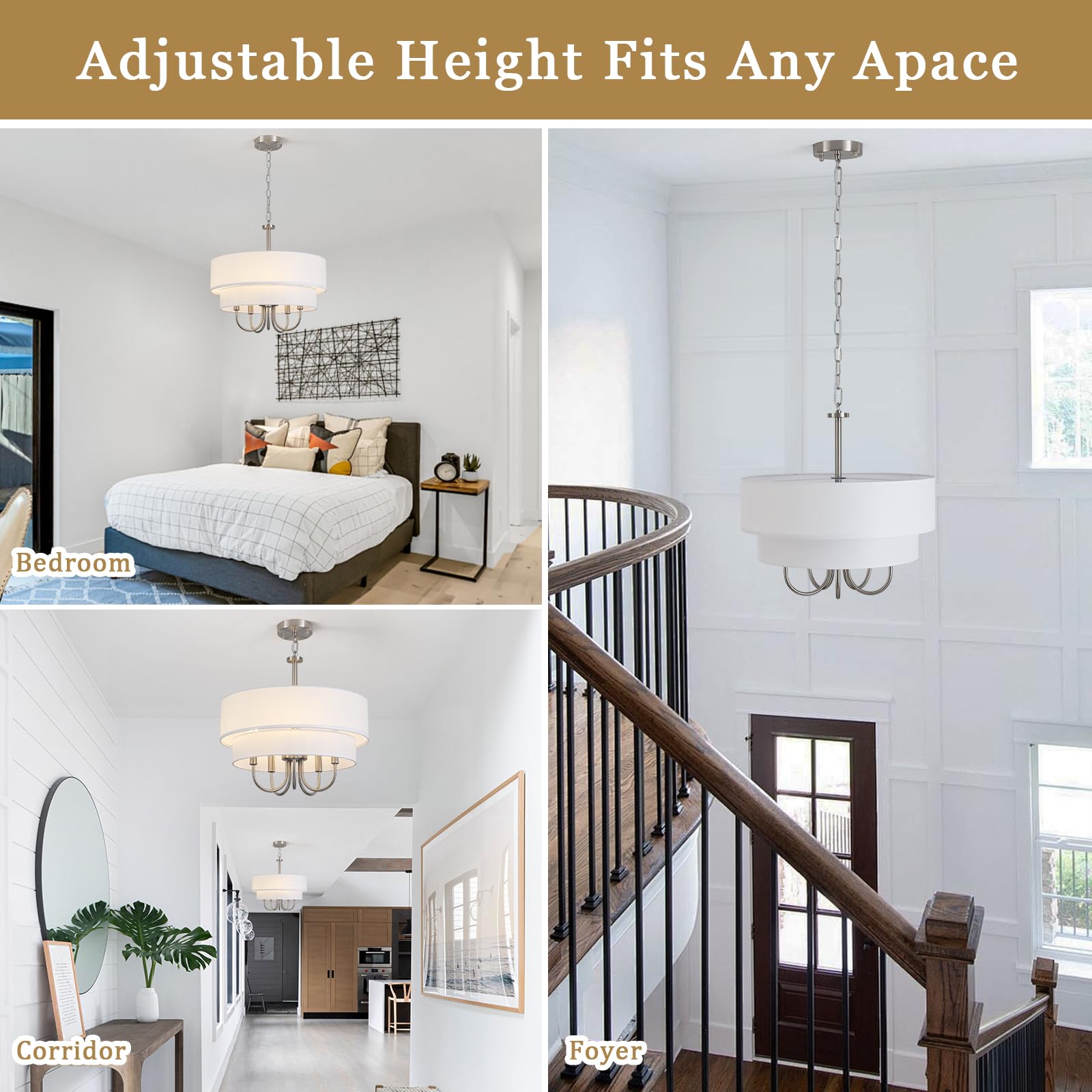 Modern Drum Chandeliers For Dining Room 5 Light Brushed Nickel Chandelier With Shades Contemporary Farmhouse Light Fixtures Hang