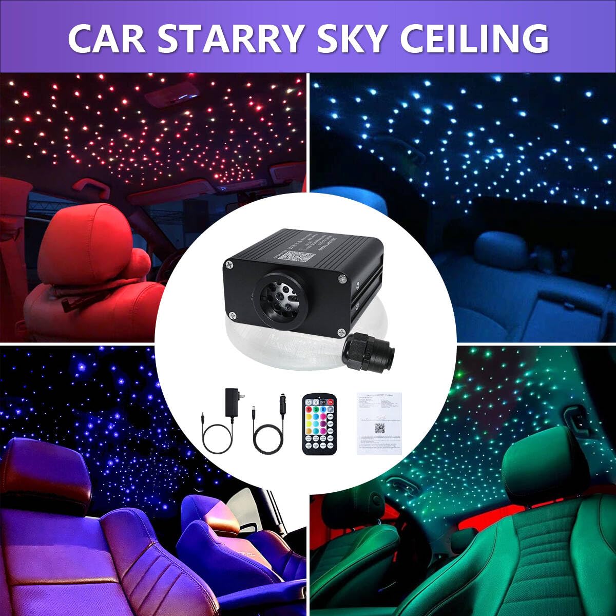 WEBUPAR Starlight Headliner Kit, RGBW Fiber Optic Lights, 600pcs 0.03in 13.1ft, Bluetooth & Remote Control, Multicolor