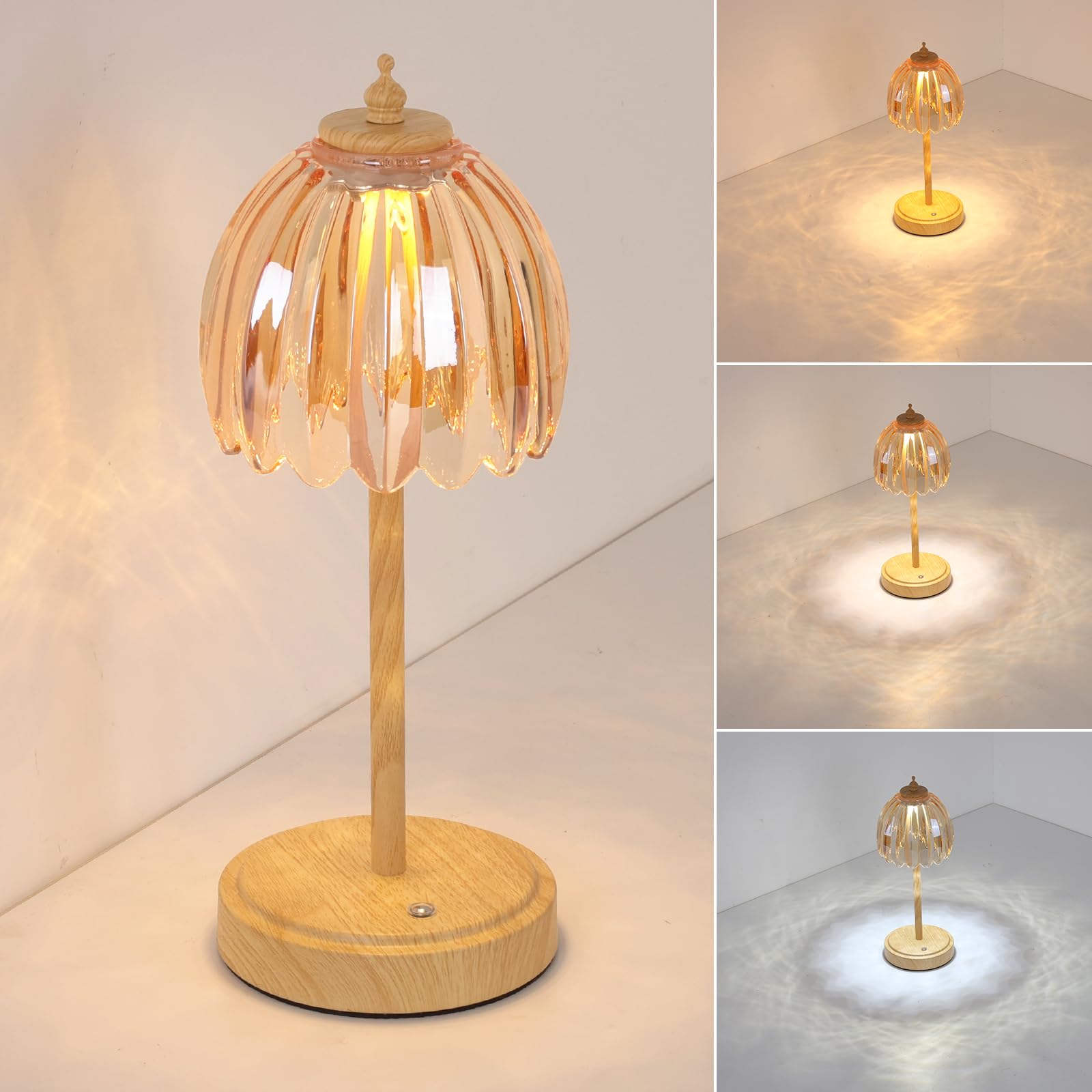 Shenmoyl Tulip Table Lamp with 5200mAh Battery & Touch Control, Small Cordless Table Lamp with 3 Colors, Rechargeable Battery Op