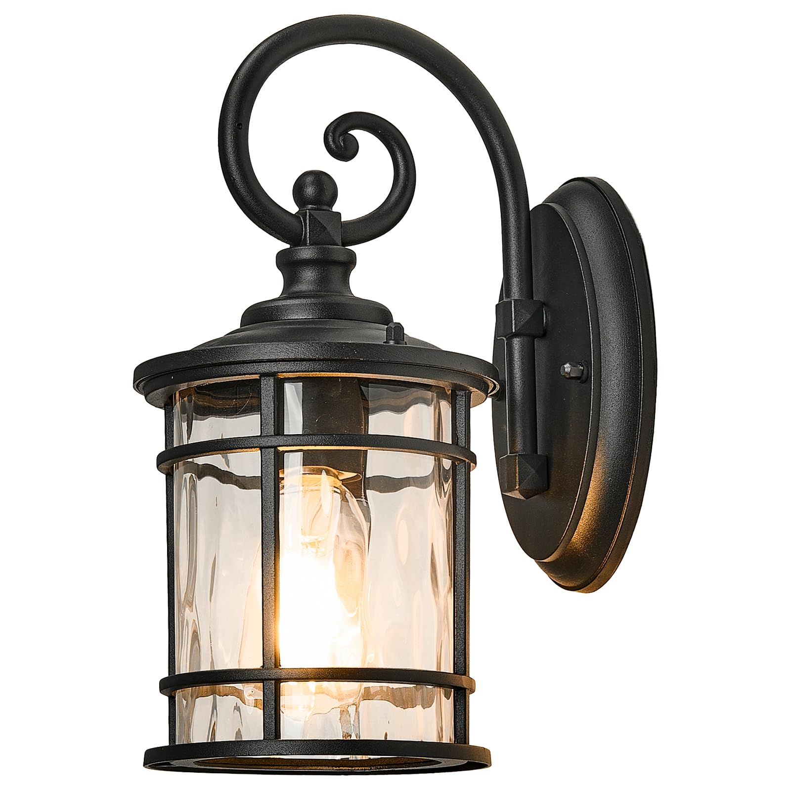 NAXTTII Modern Outdoor Wall Sconce Lights Exterior LightIing Fixtures with Water Ripple Glass Black Finish Die-Casting Aluminum Outdoor Porch Lights for Garden Garage Yards 15.5 Inch Height