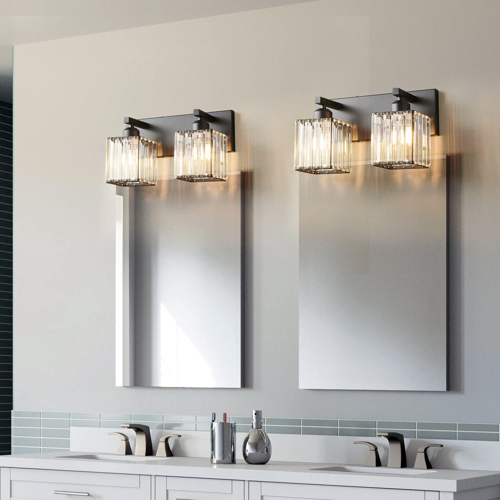 FDPBY Modern 2-Light Bathroom Vanity Wall Light, Black Metal, Model JW-002