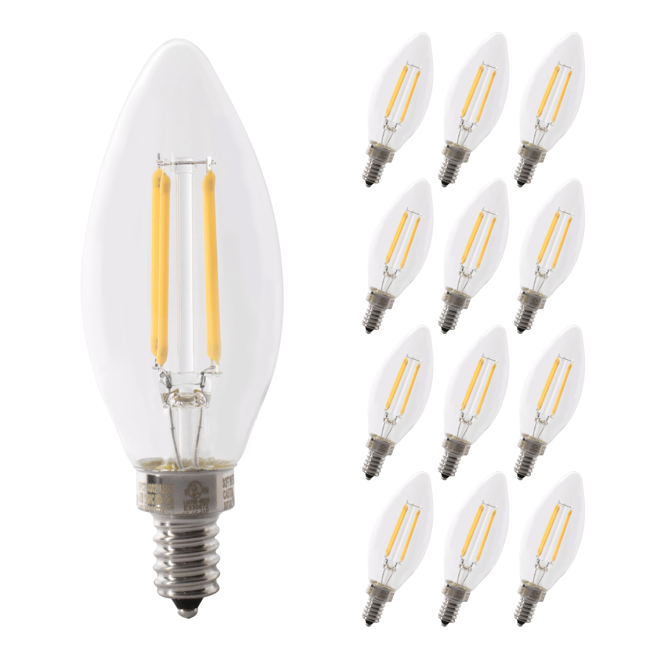 Feit Electric Led Candelabra Light Bulb, 100W Equivalent, Dimmable, E12 Base, 2700K Soft White, B10 Filament Torpedo Tip Decorat