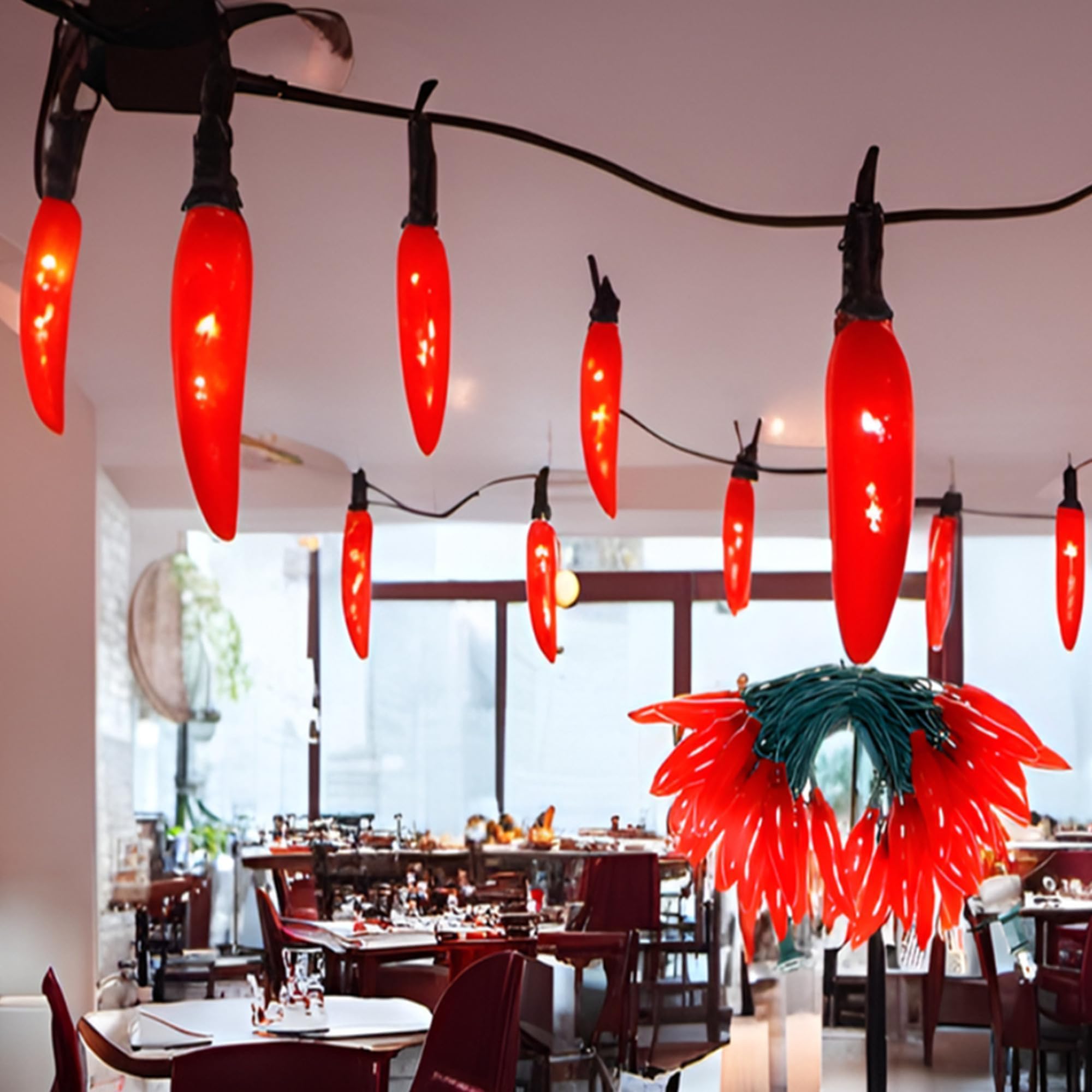 Jinbest 35 Led Red Chili Pepper Christmas Lights, Commercial Grade Home Decorative Lighting String Green Wire 18 Ft, For Kitchen