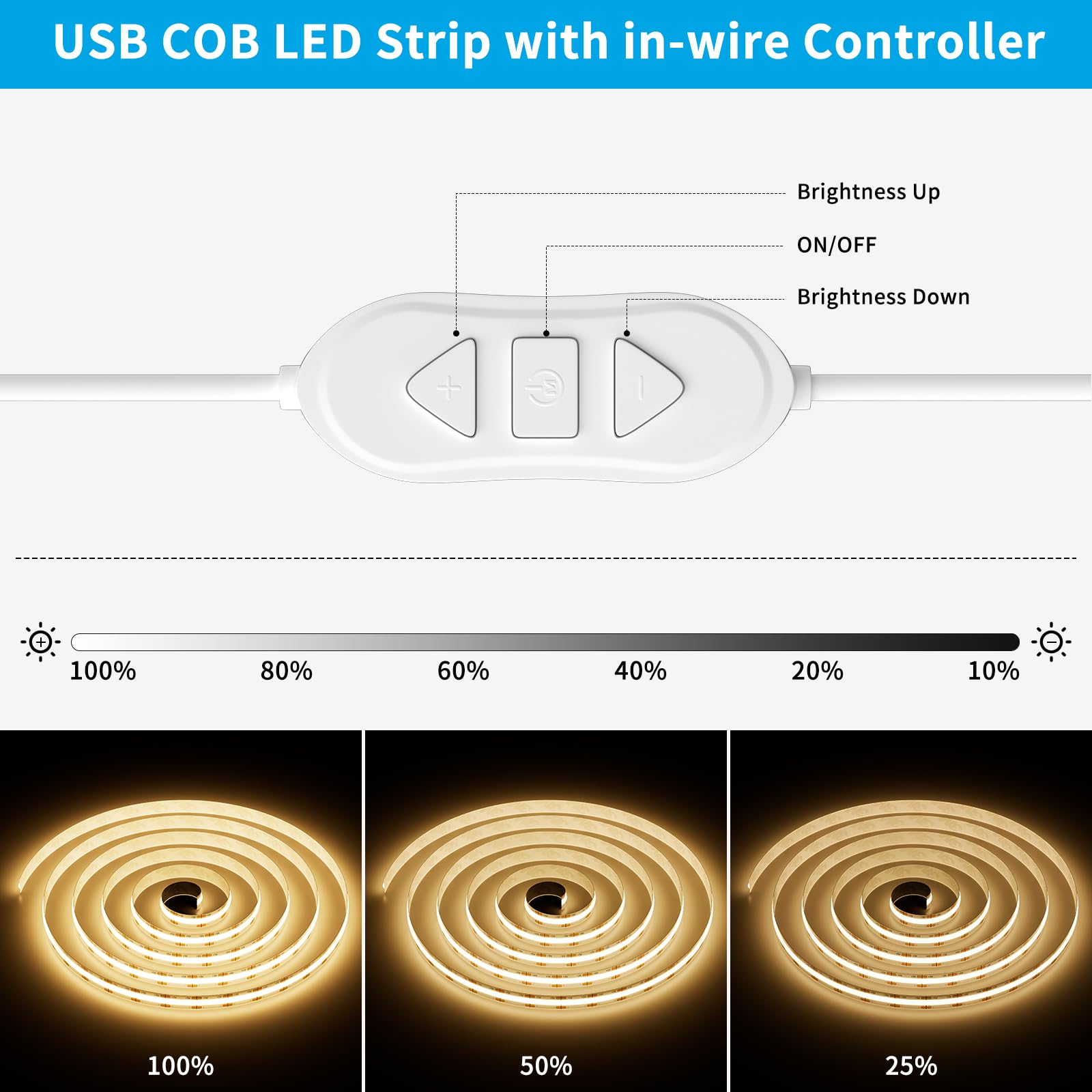 Gingsow Usb 5V Cob Led Strip Lights 3.28Ft/1M, Warm White 2700K Dimmable Usb Powered Density Cob Tape Flexible Cuttable Led Strip For Tv Backlight, 3D Printer, Rv, Sewing Machine, Bedroom, Mirror
