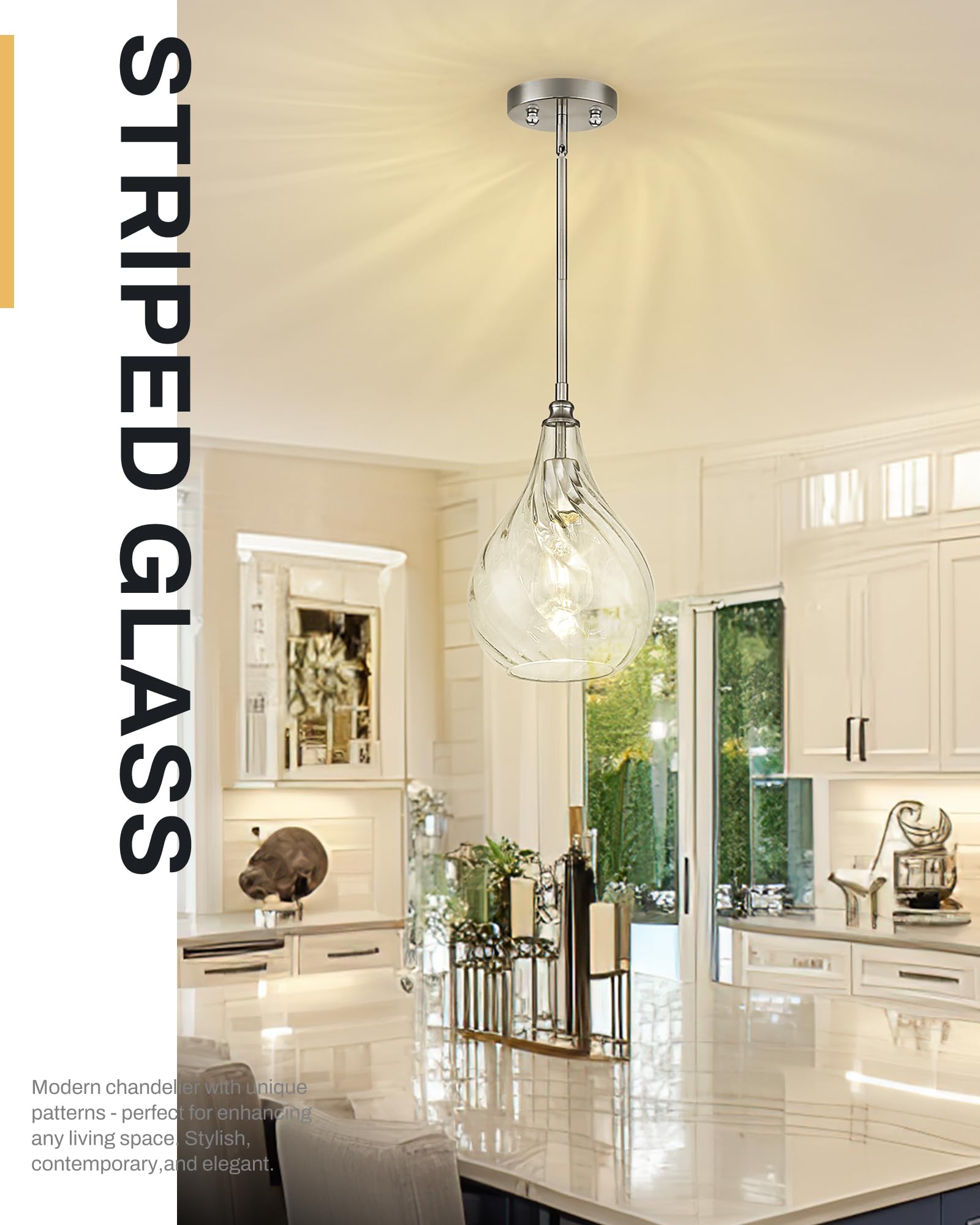 TENGXIN 8 Inch Brushed Nickel Hammered Pendant Light for Kitchen & Dining Room, Model TXPLBN12-L