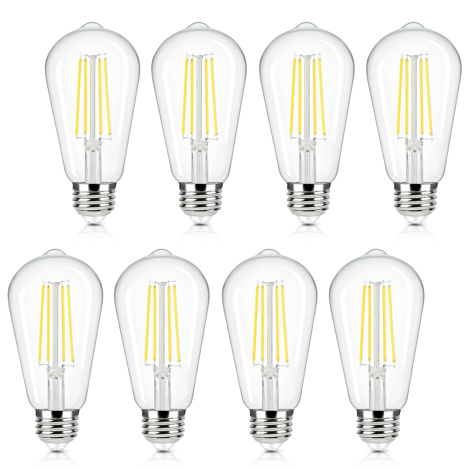 Brightever E26 Led Edison Bulbs 60 Watt Equivalent, 6W St58 Super Bright 4000K Neutral Daylight White Vintage Bulbs, Clear Glass
