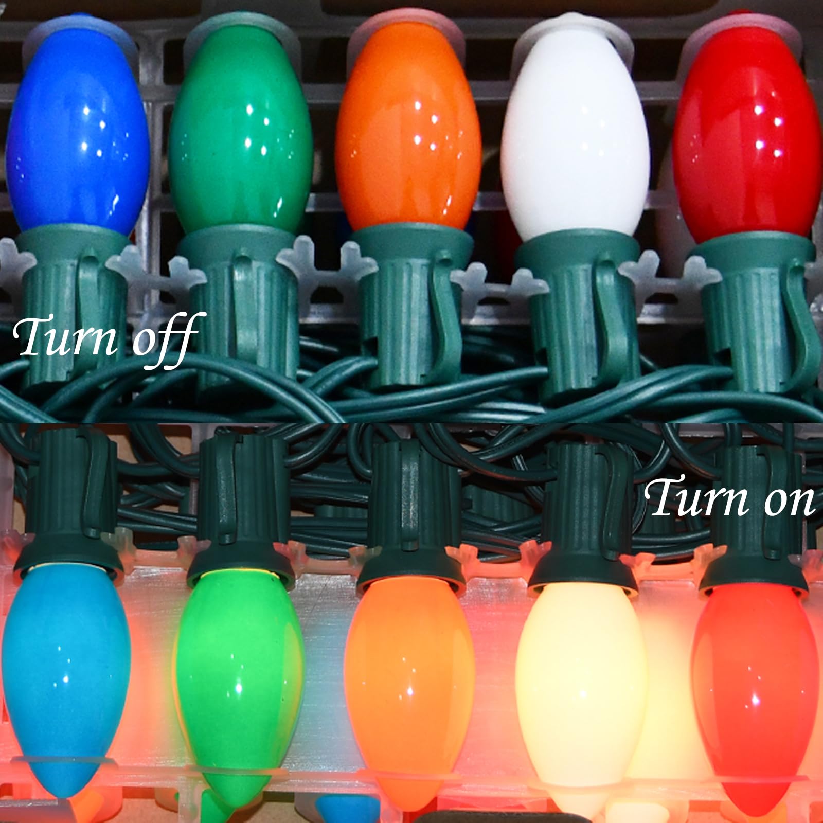 Sunsgne 25 Pack C9 Multicolor Christmas Light Bulbs, C9 Ceramic Multicolor Incandescent Replacement Bulbs For Outdoor Vintage Ch