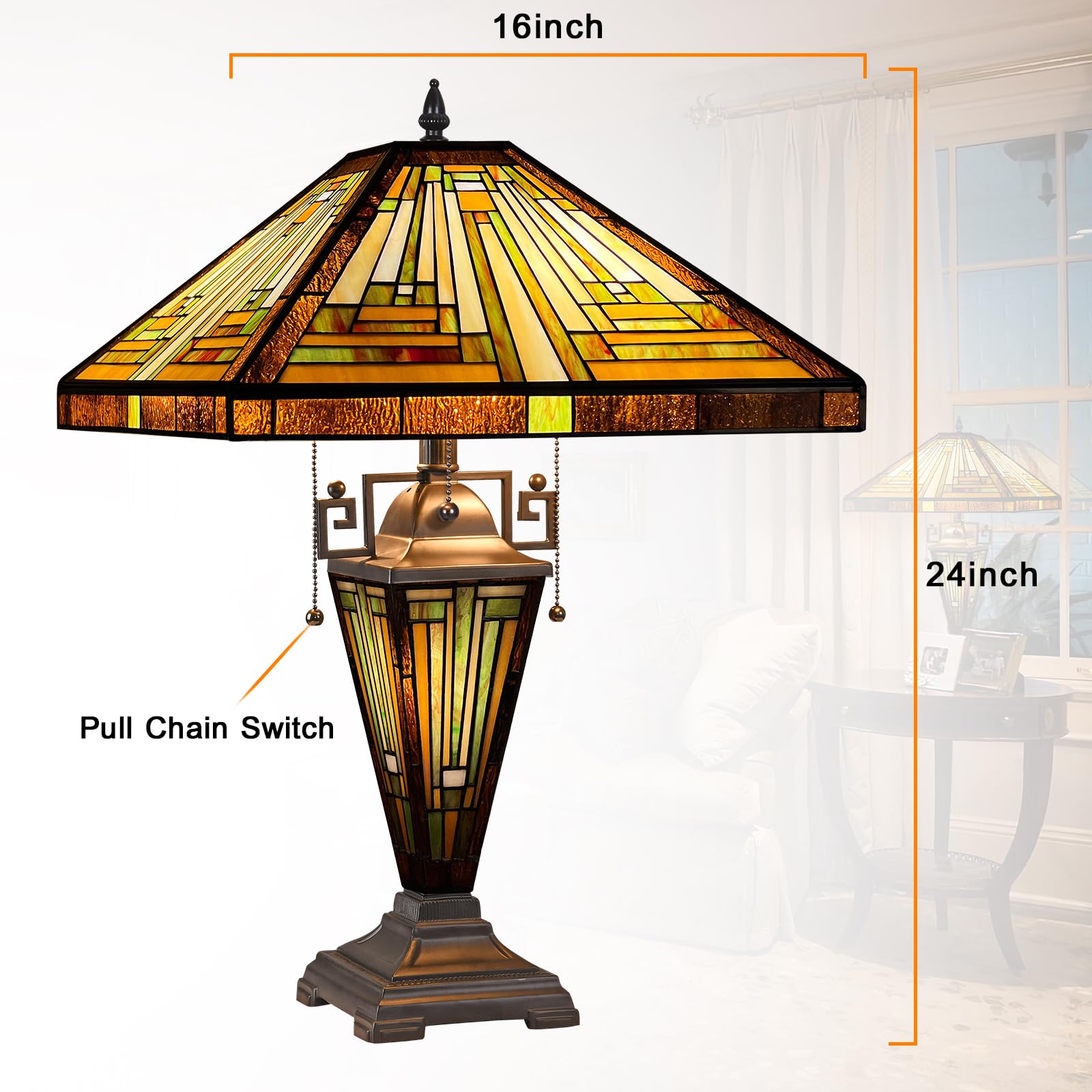 Capulina Tiffany Table Lamp - 3-Light Stained Glass, Amber Brown, 16" for Living Room & Office, Model CL168801DT