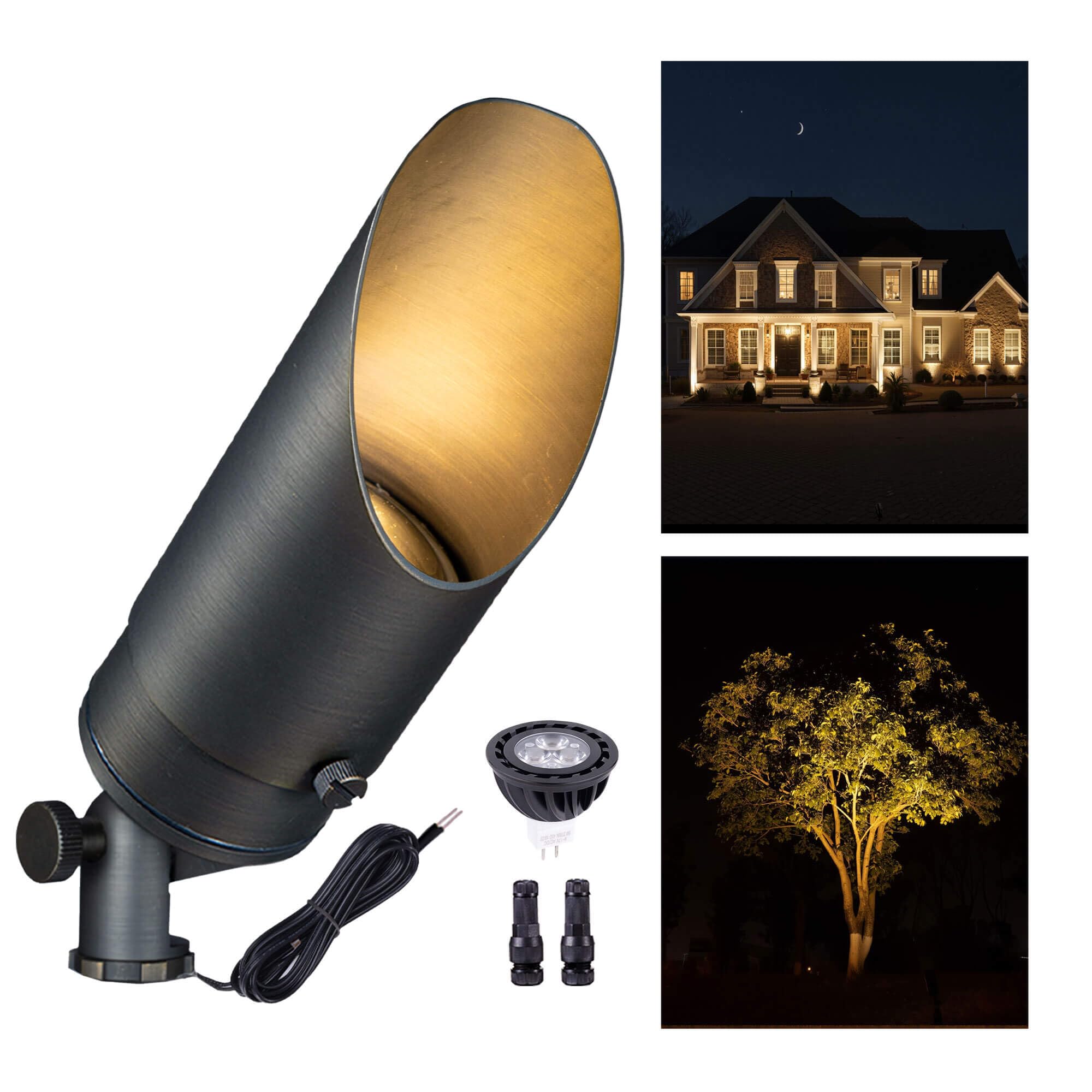 Gardenreet Brass Landscape Spotlights Low Voltage - Outdoor LED Uplight 12V, Wired Spot Lights IP65 Waterproof, Bronze for Exter