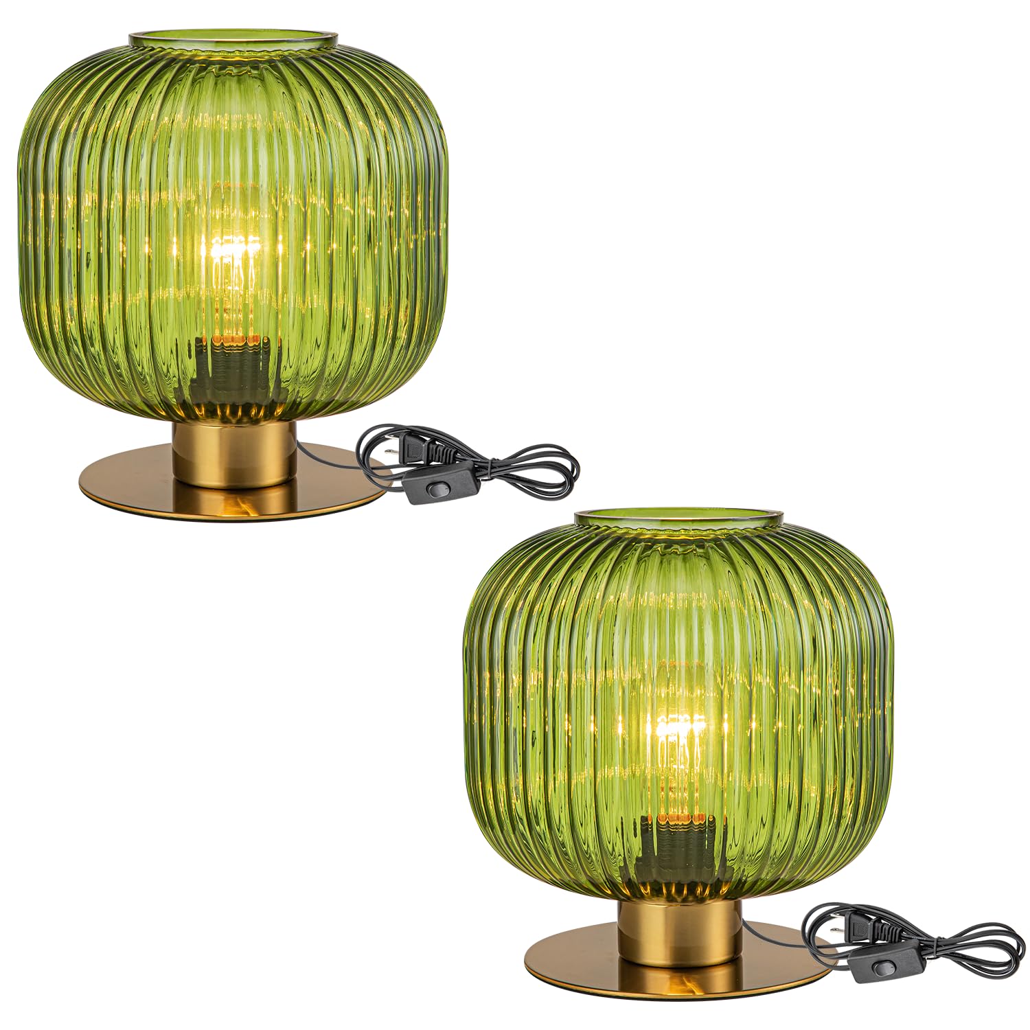 Soutas Green Table Lamp Glass Globe Table Lamp Mid Century Modern Small Bedside Lamp Gold Nightstand Lamp Vintage Decorative Bra