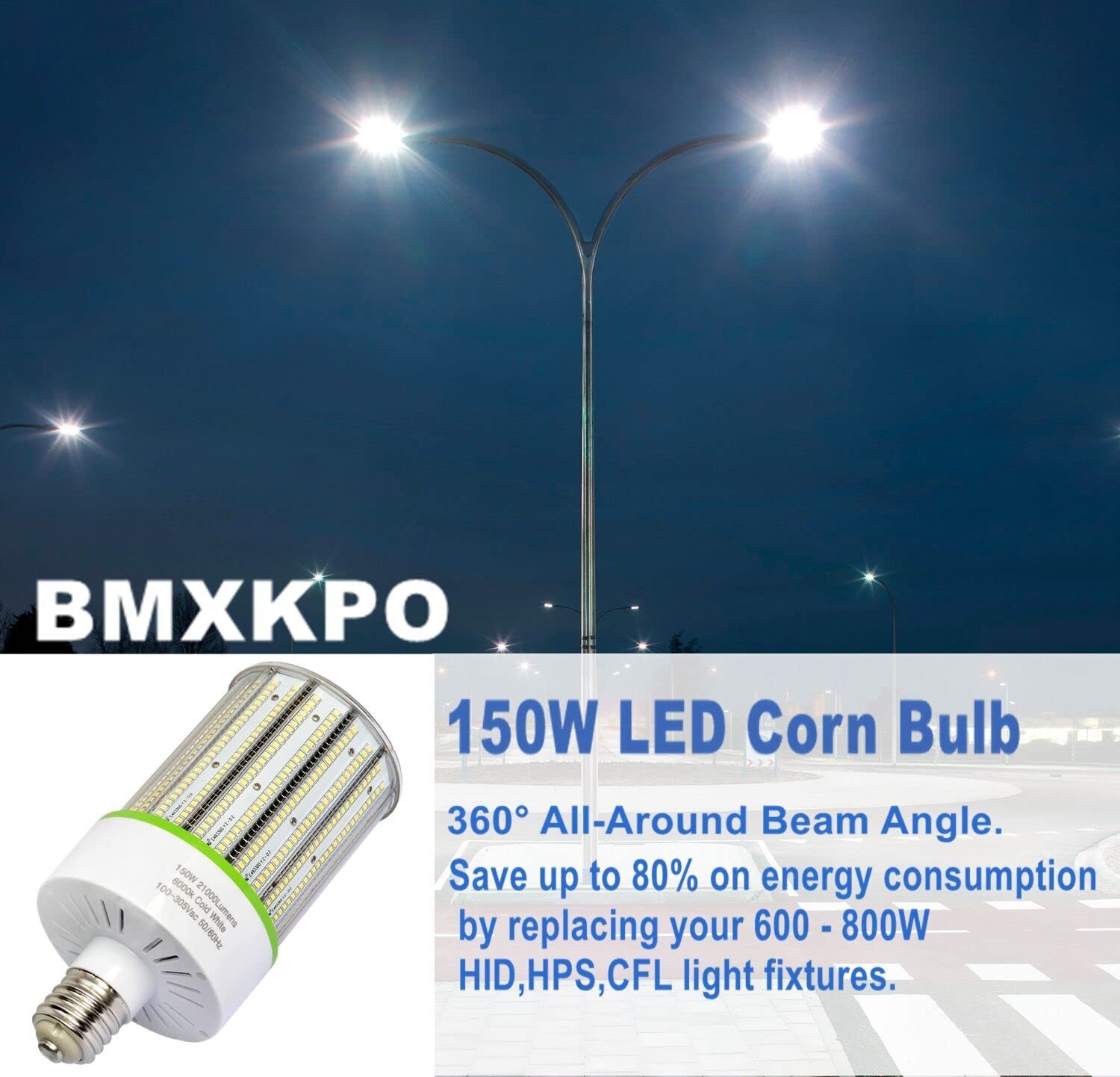 Bmxkpo 150W Led Corn Lights,E39 Mogul Base Led Bulb 5000K Daylight Commercial Grade Corn Light Bulbs For Warehouse Parking Lots