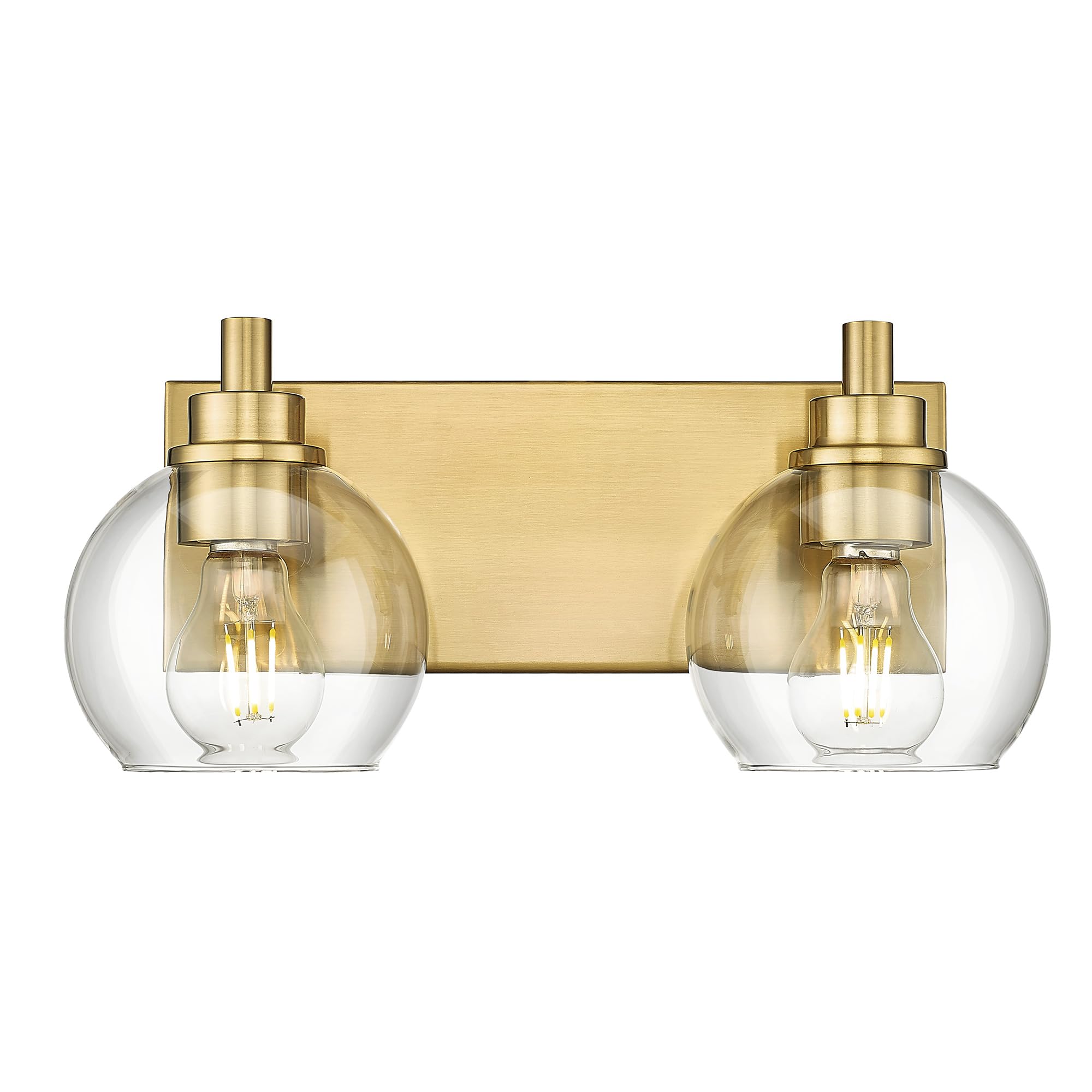 Metwet Bathroom Light Fixtures, 2 Light Brushed Gold Vanity Light, Modern Wall Sconces With Clear Glass Globe Shade, Bathroom Wa