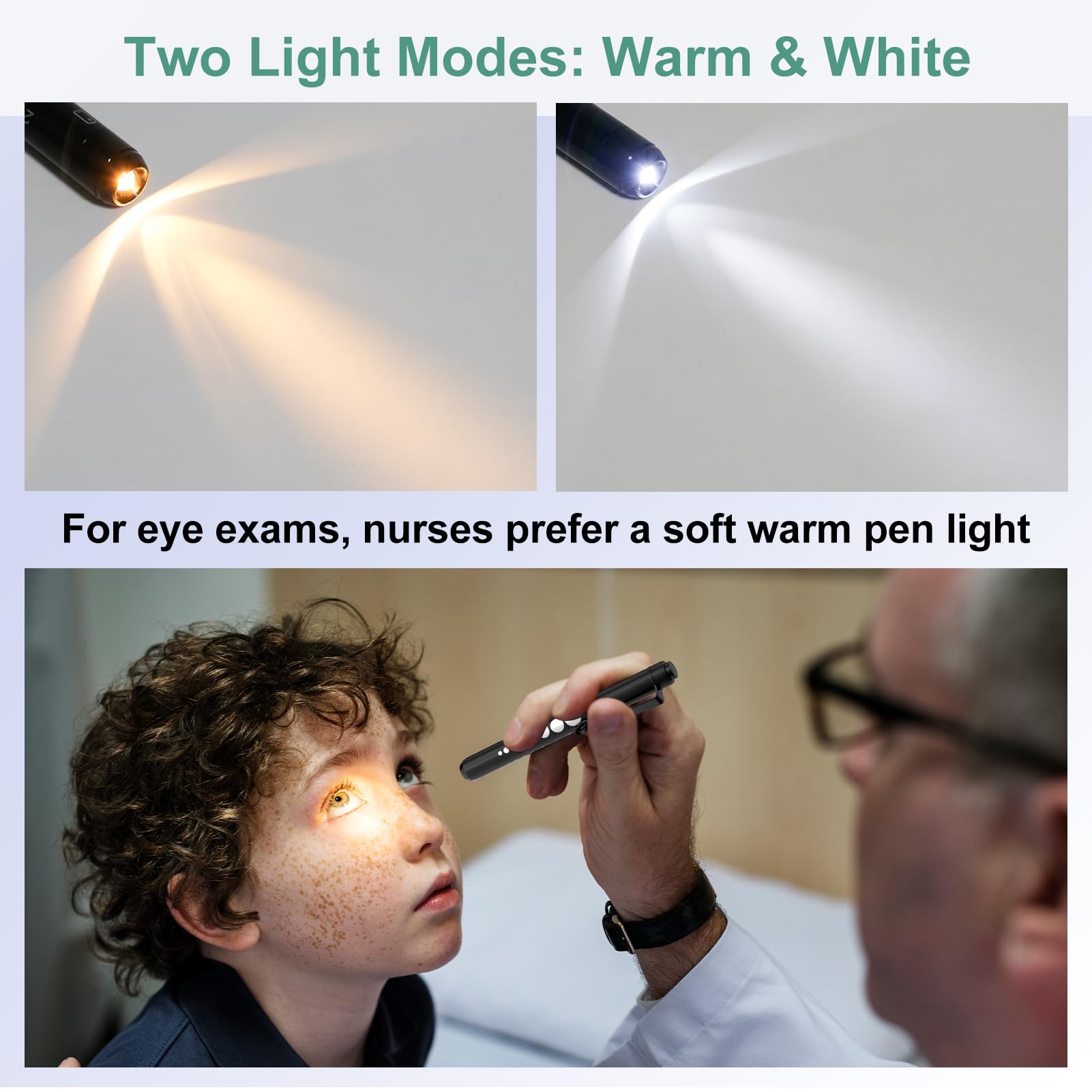Risemart Pen Light, Nurse Led Medical Penlight With Pupil Gauge For Nursing Students Doctors, Warm/White Light, Pen Lights For N