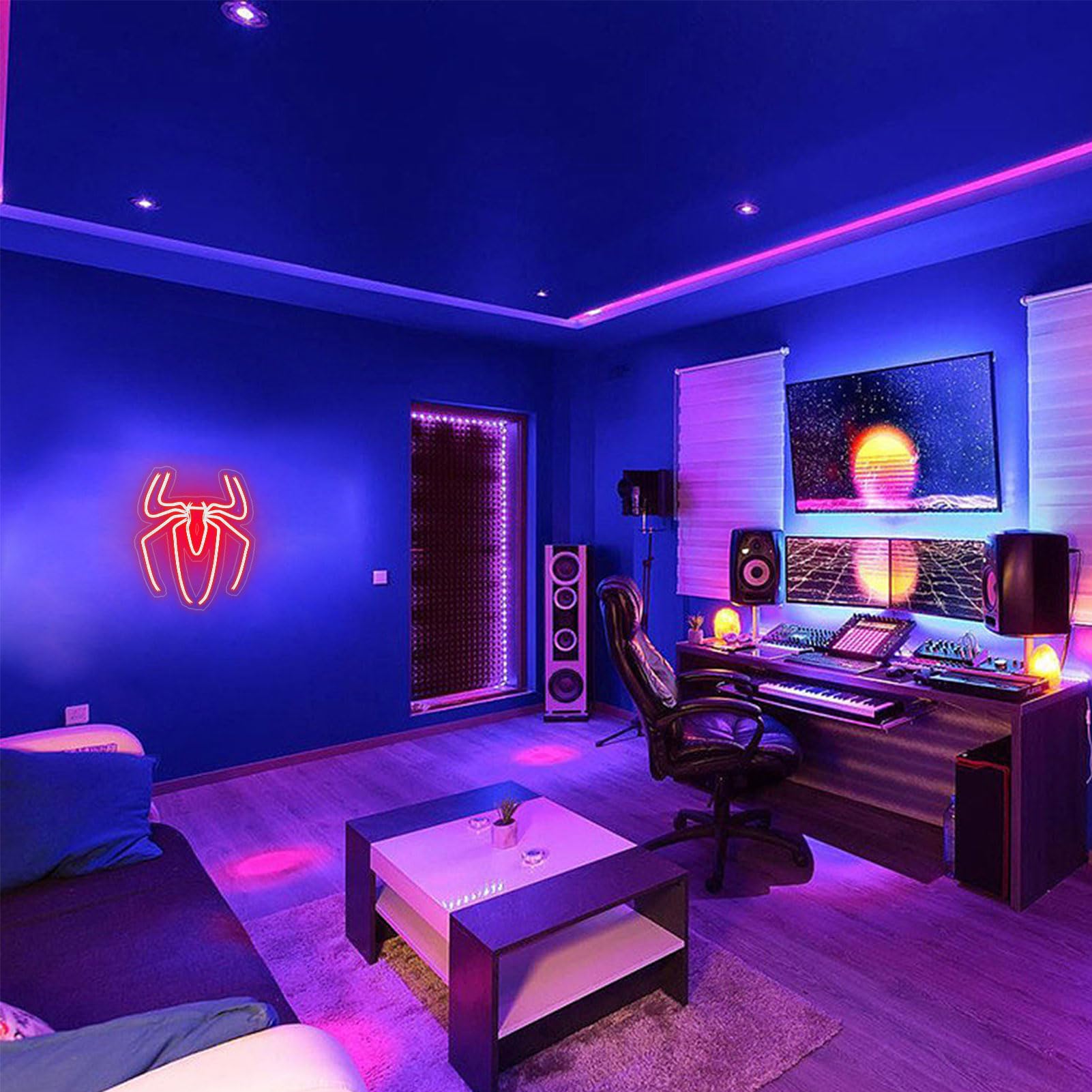 Spider Anime Room Decor Neon Sign - 3 Brightness Adjustments Usb Powered Cute Spider Lamp For Boys Bedroom Wall Night Light, Happy Birthday Gift For Kids, Halloween Decoration (Red)