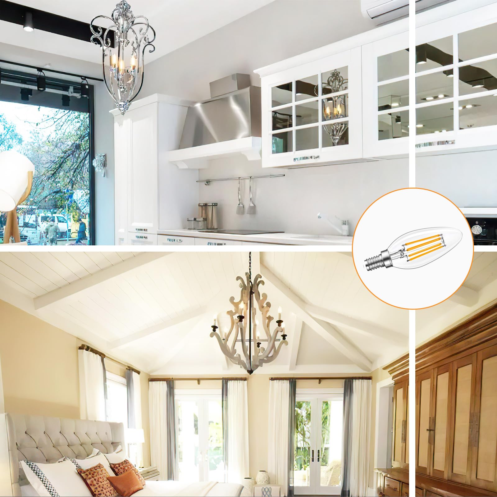 Qingmiao B11 E12 Led Candelabra Bulbs Dimmable 6W(60 Watt Equivalent), Chandelier Light Bulbs 600Lm, 3000K Soft White, Ceiling F