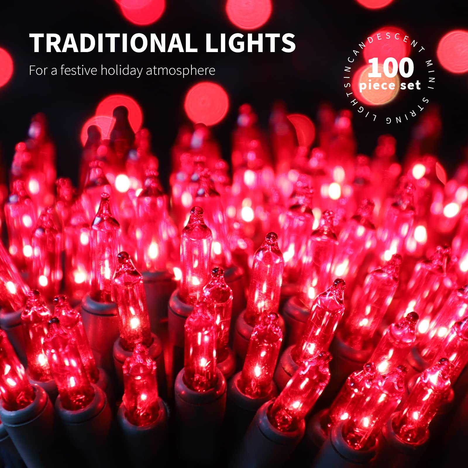 Justpro 100Lights Red Extra-Bright With End Connectors Christmas Decorative Lights 5.98M Ul Certified Mini String Light Set Wate