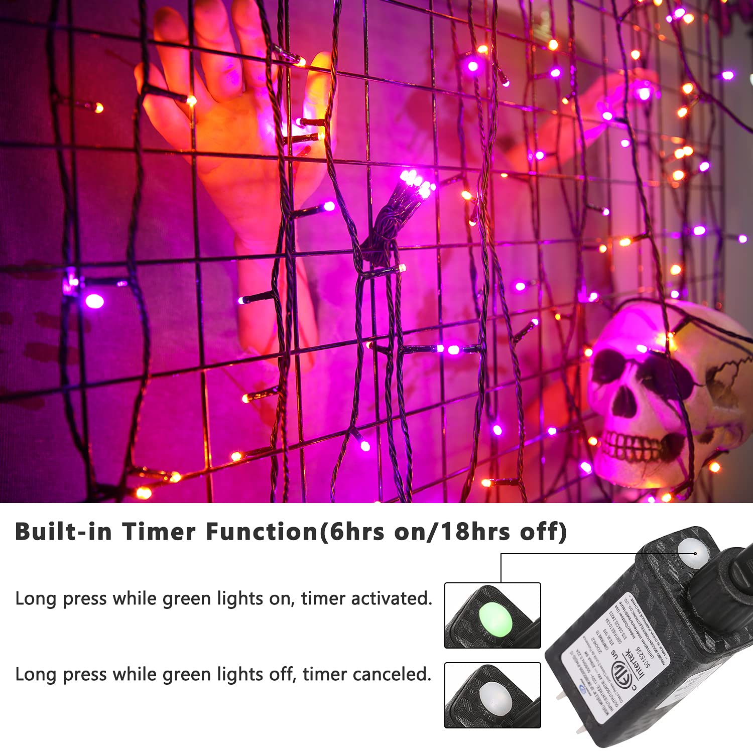 Brizlabs Orange & Purple Halloween Lights, 78.74Ft 240 Led Orange Lights Connectable, 8 Modes Outdoor Purple Halloween Light Wit
