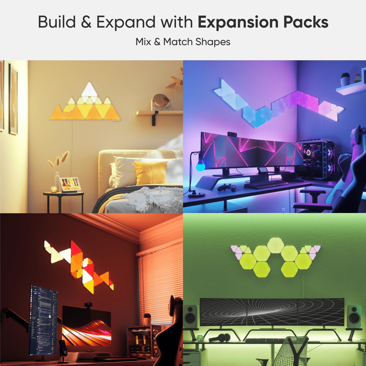 Nanoleaf Shapes Smart RGBW LED Wall Lights, Mini Triangles Kit (9 Pack), Multicolor, Model NL48-0003TW-9PK, Dimmable