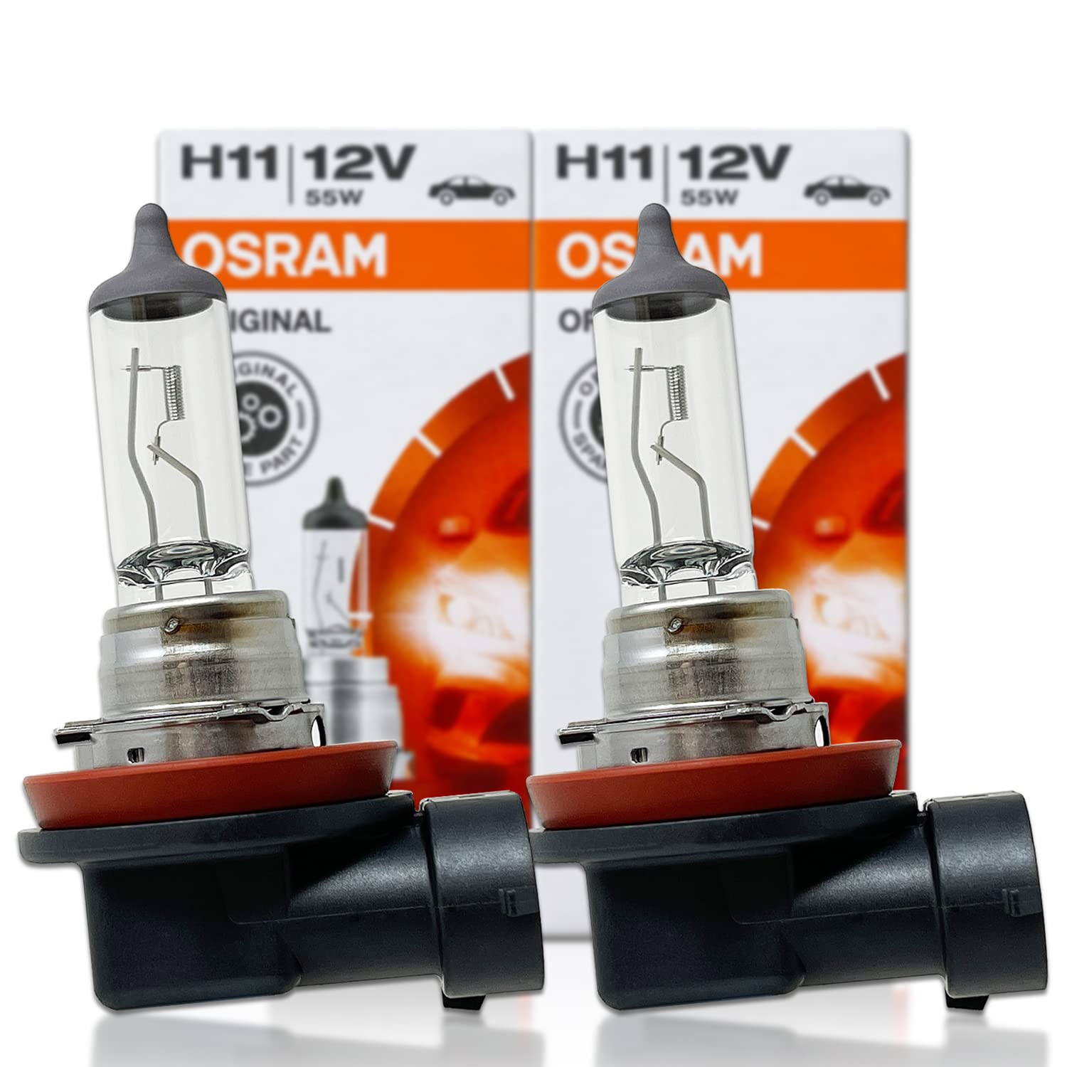 OSRAM H11 Halogen Headlight Bulbs 12V 55W Long Life 64211L+ Pack of 2 Black