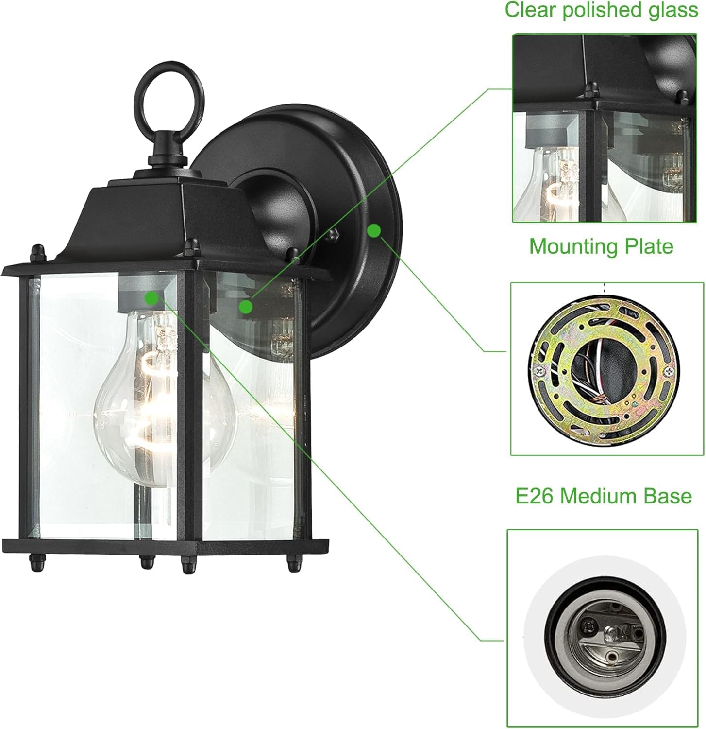 WISBEAM 4 Pack Outdoor Wall Lanterns, Black Waterproof Aluminum Sconces, ETL Qualified, Model 4WL001