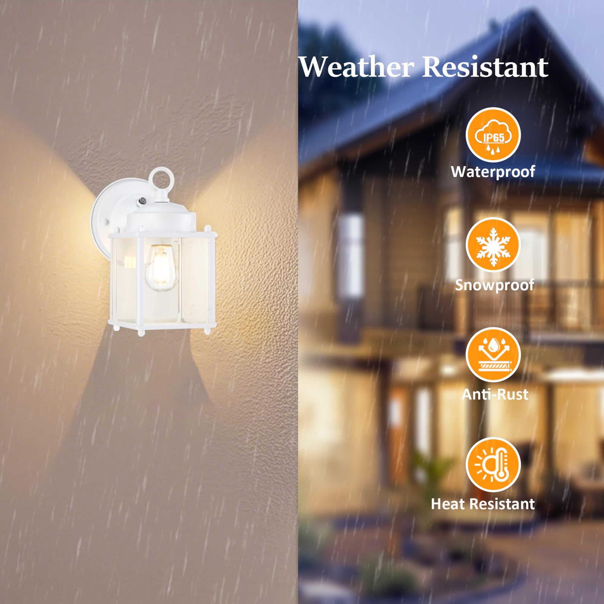 GRUENLICH Dusk to Dawn Outdoor Wall Lantern, 8 Inch, Metal, White, 4 Pack, Model GR-WL008D2D-WT-4PK